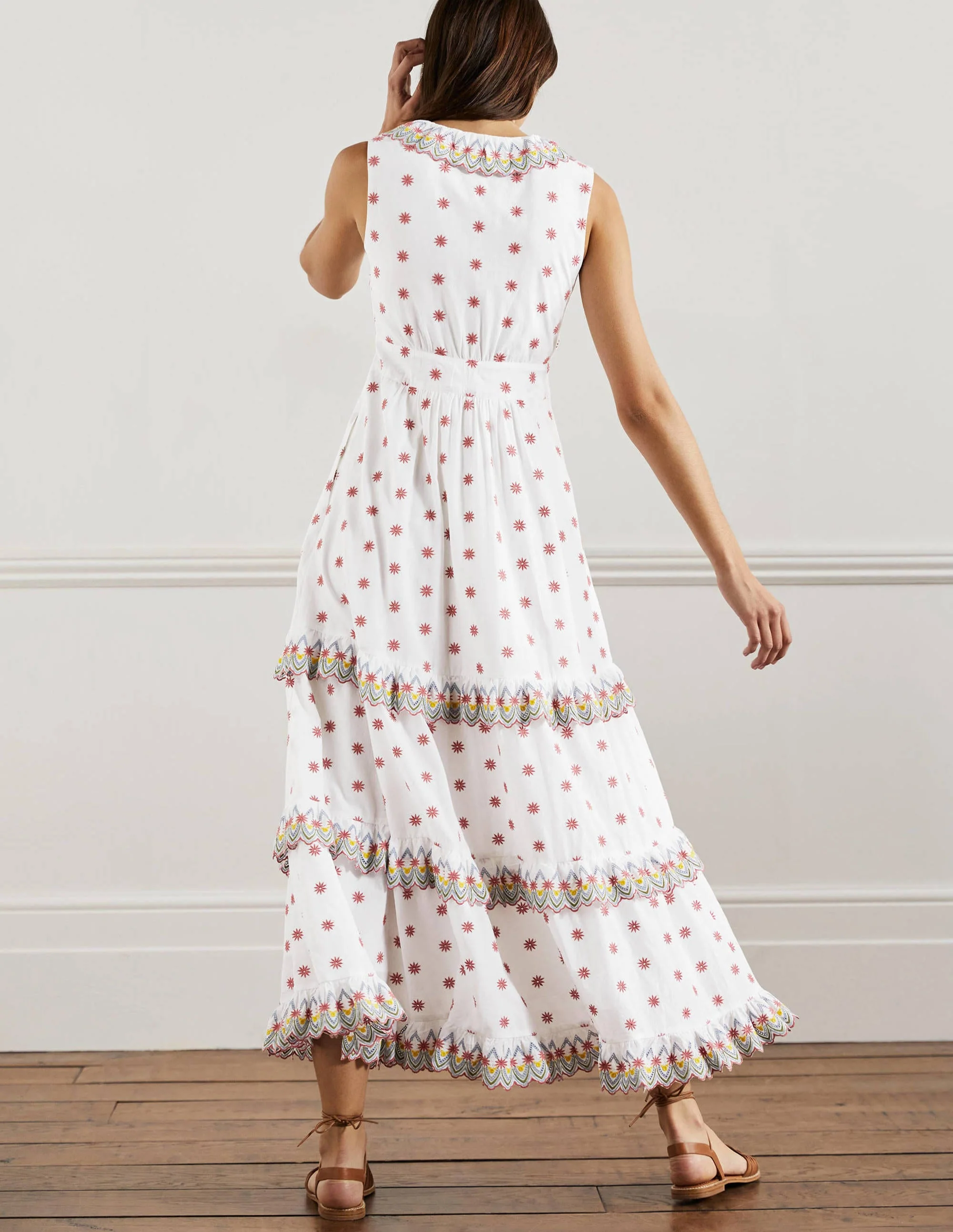 Broderie Ruffle Maxi Dress-White - Image 3