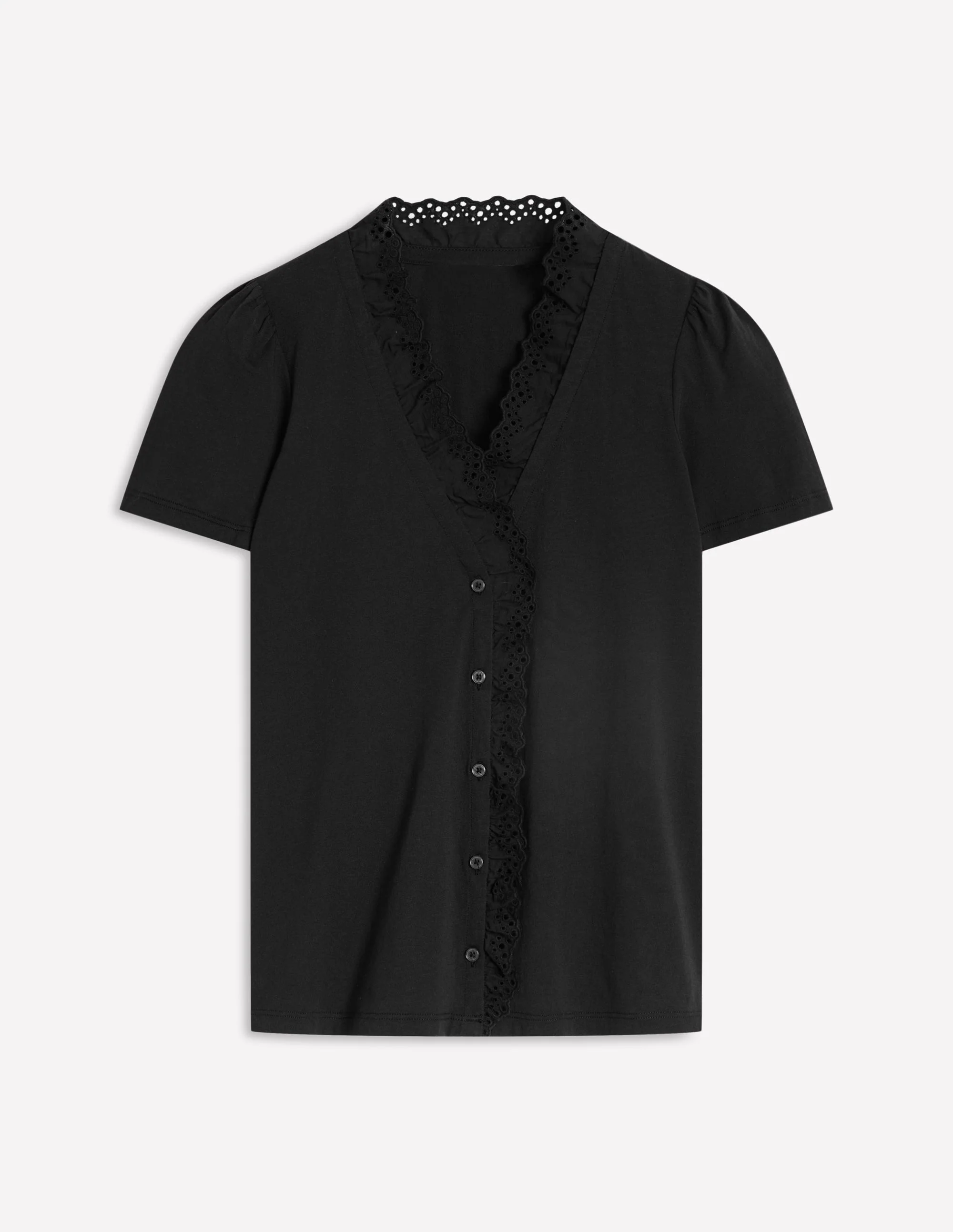 Broderie V-Neck Top-Black - Image 5