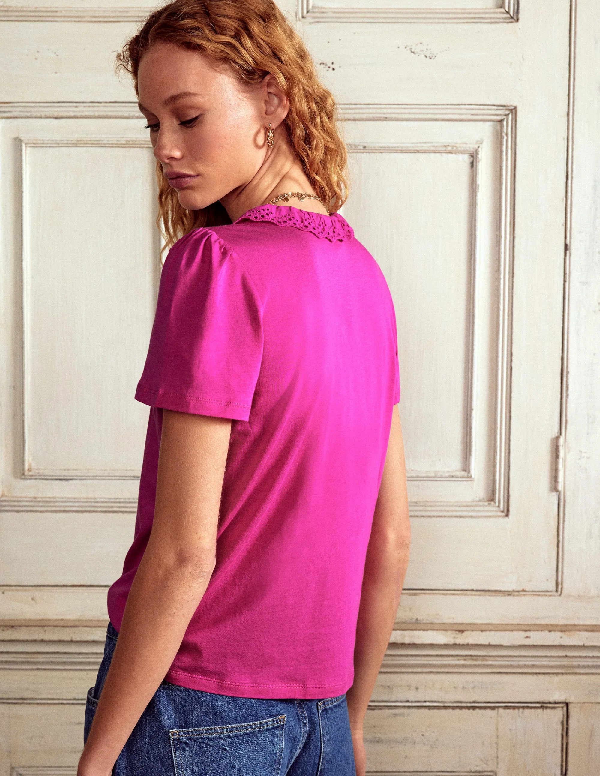 Broderie V-Neck Top-Cosmos Pink - Image 3