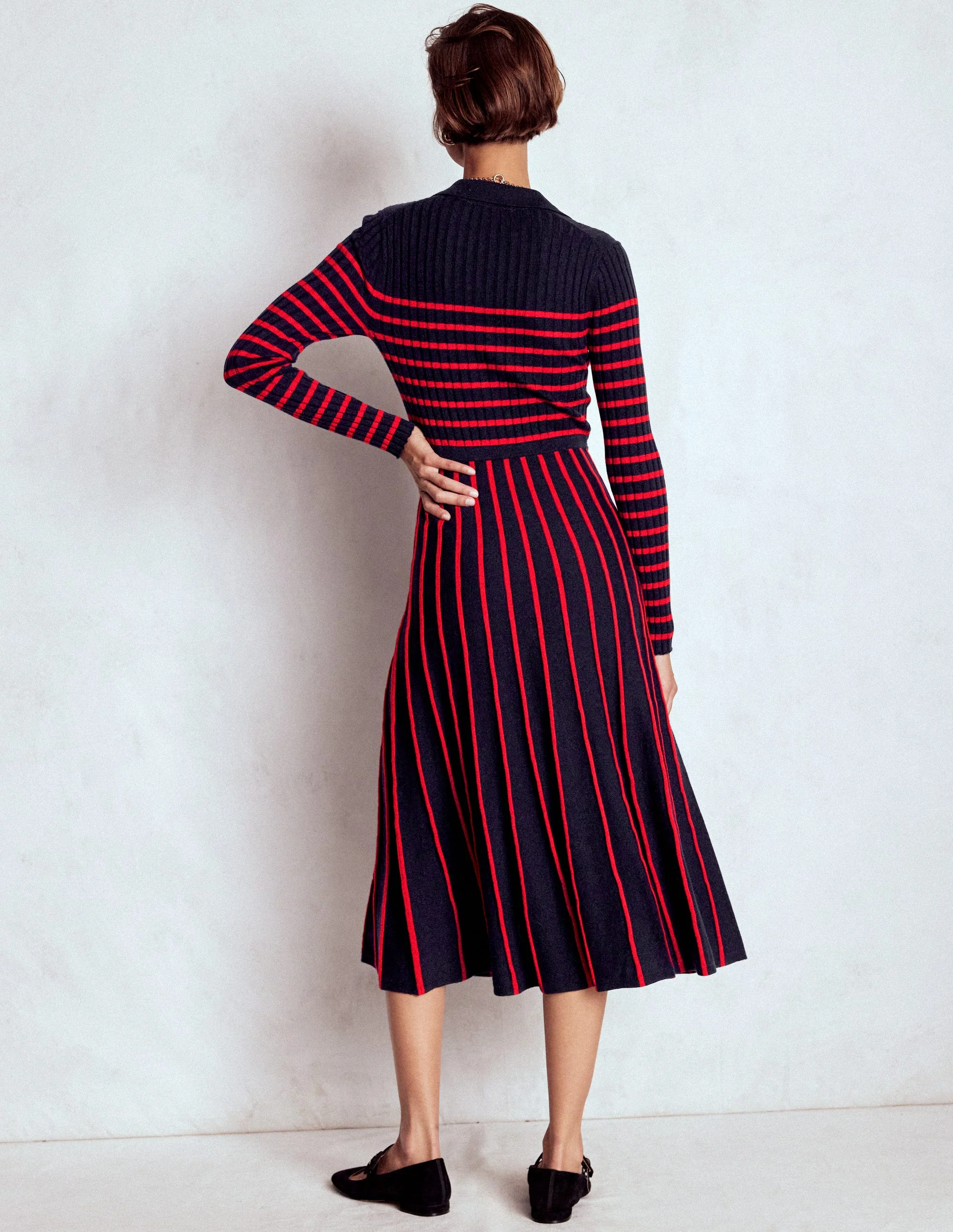 Brönte Knitted Rib Shirt Dress-Navy and Red Stripe - Image 3