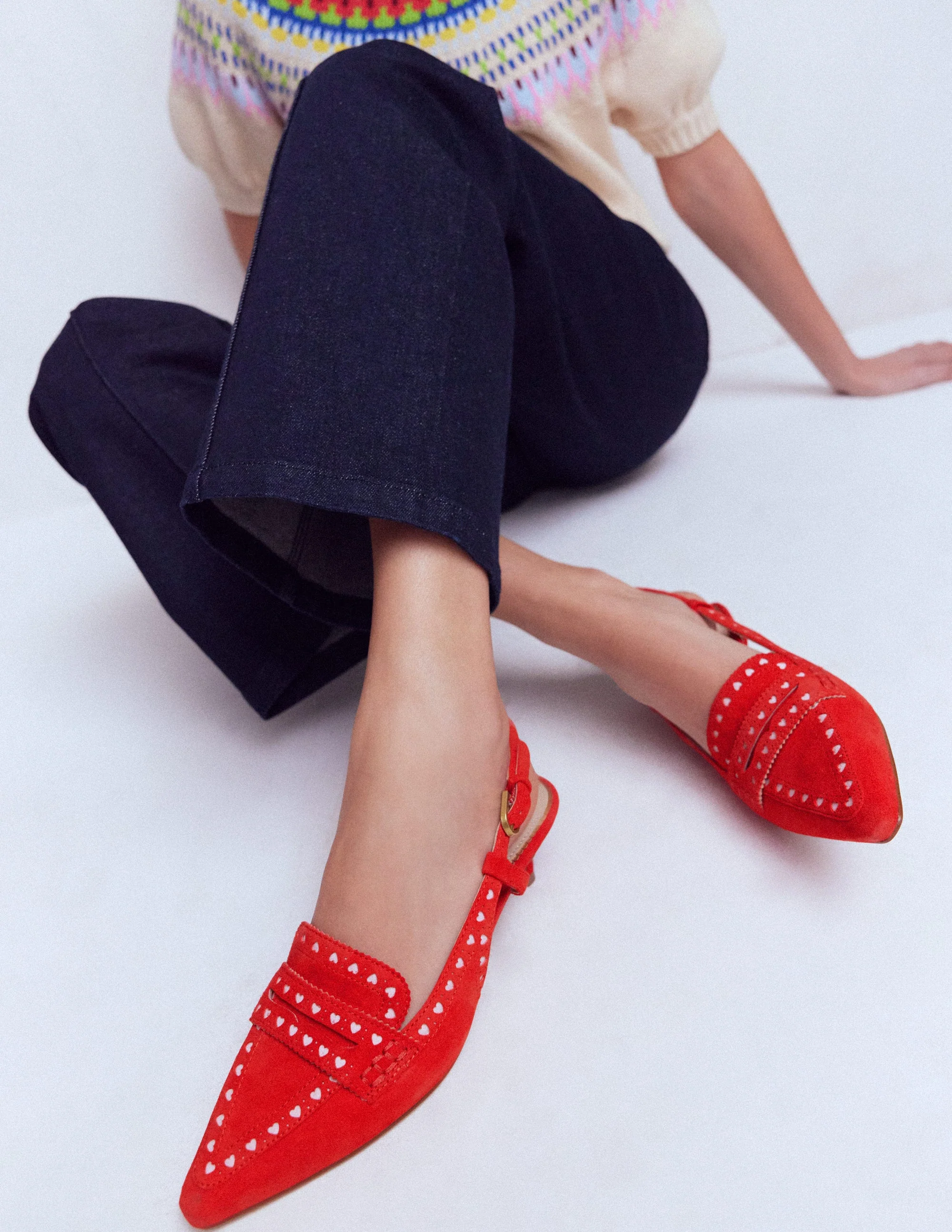 Brogue Slingback Kitten Heel-Red - Image 2