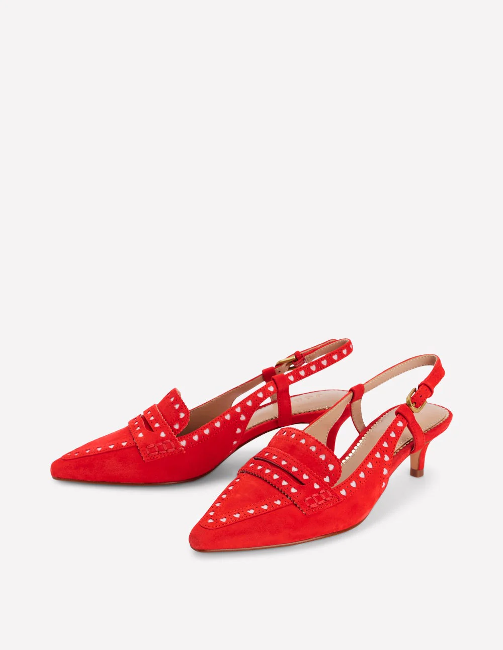 Brogue Slingback Kitten Heel-Red - Image 4
