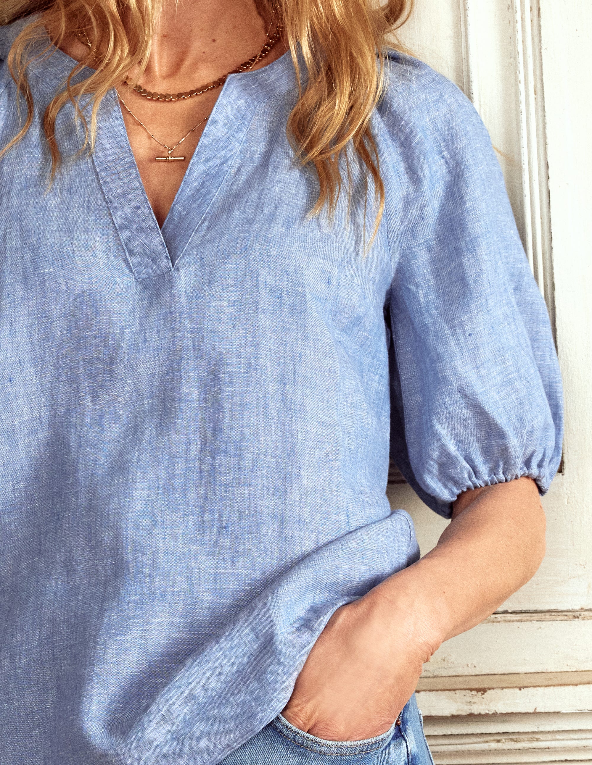 Brooke Linen Top-Chambray - Image 2