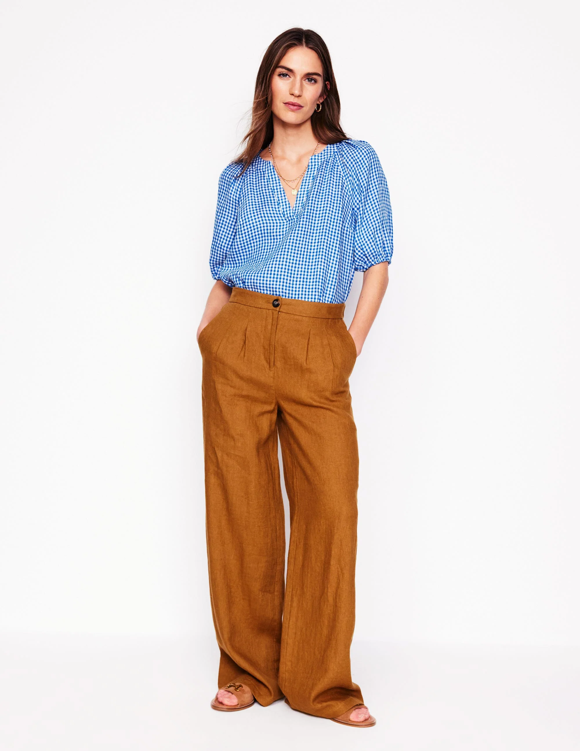 Brooke Linen Top-Kingfisher Blue Micro Gingham - Image 3