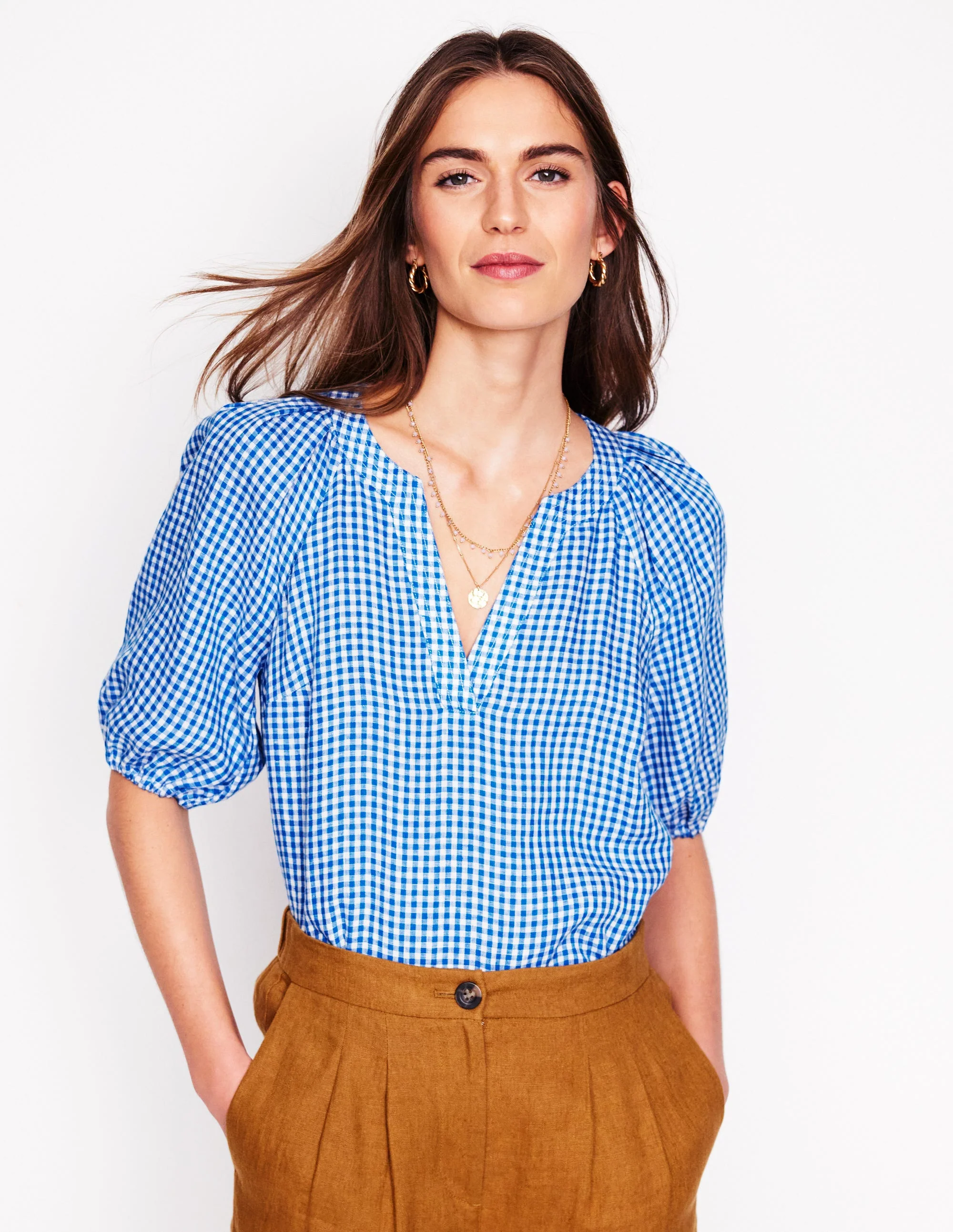 Brooke Linen Top-Kingfisher Blue Micro Gingham - Image 6