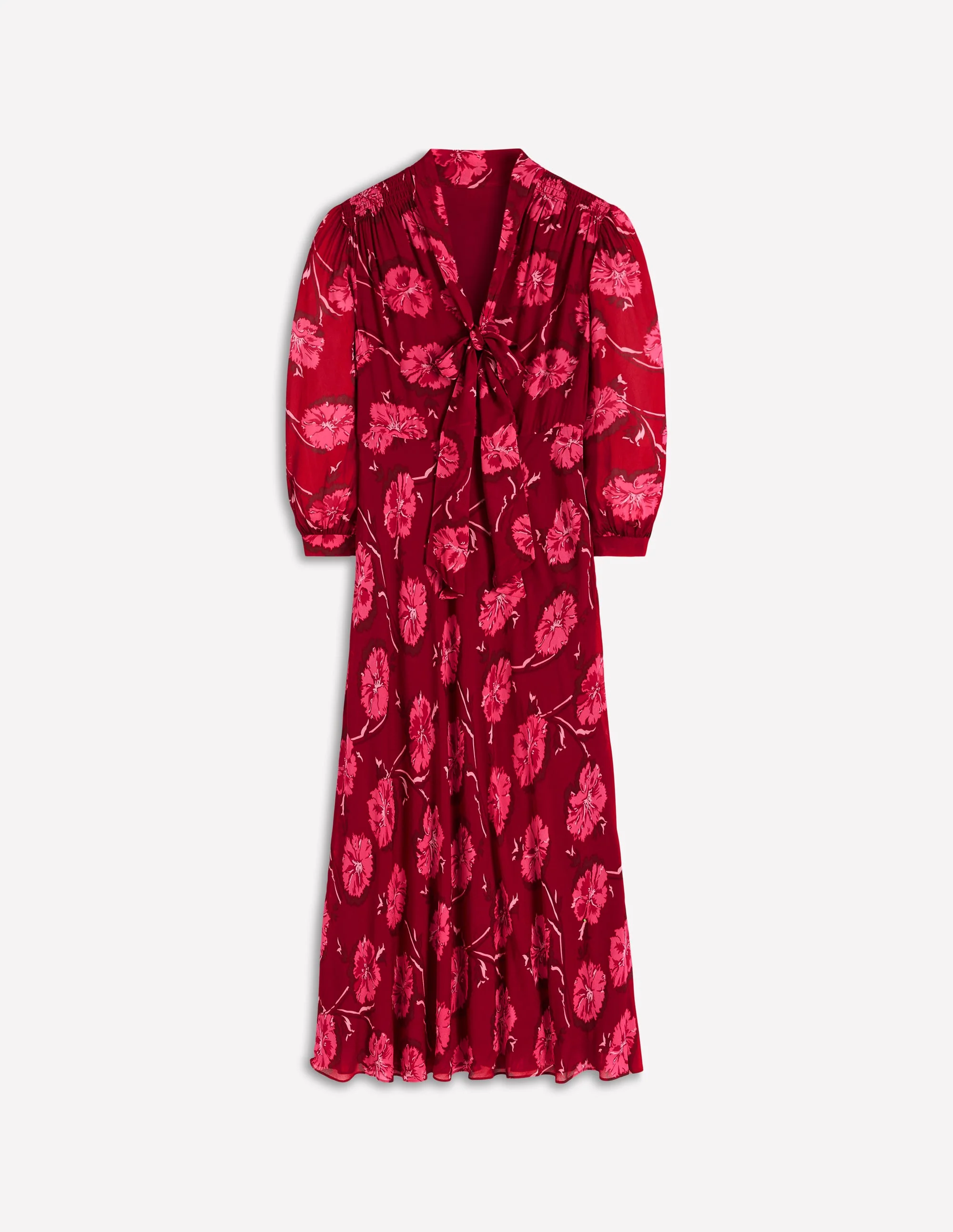 Brooke Tie Neck Tea Dress-Cranberry Red, Delicate Vine - Image 6