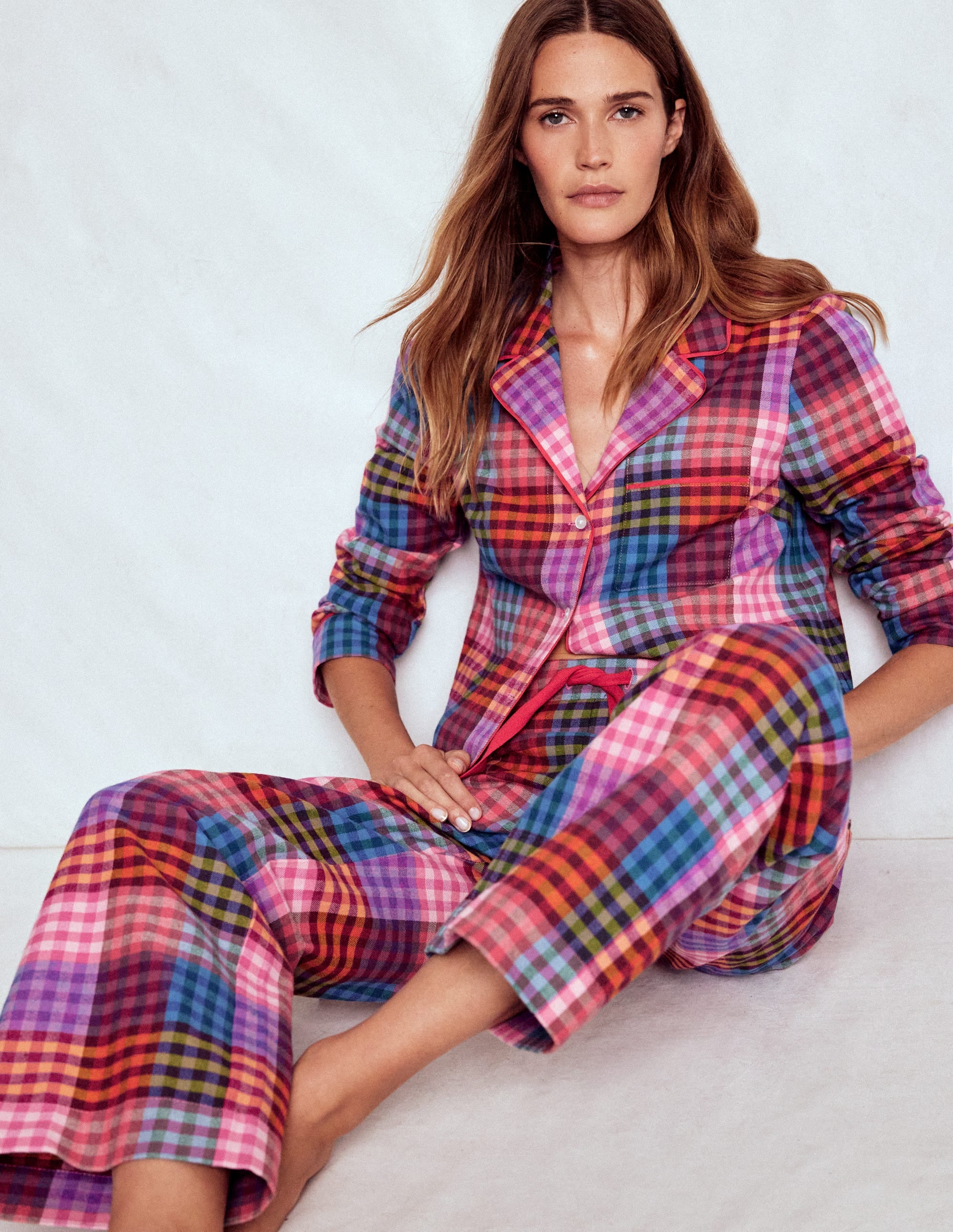 Brushed Cotton Pyjama Trousers-Rainbow Blanket Multigingham - Image 2