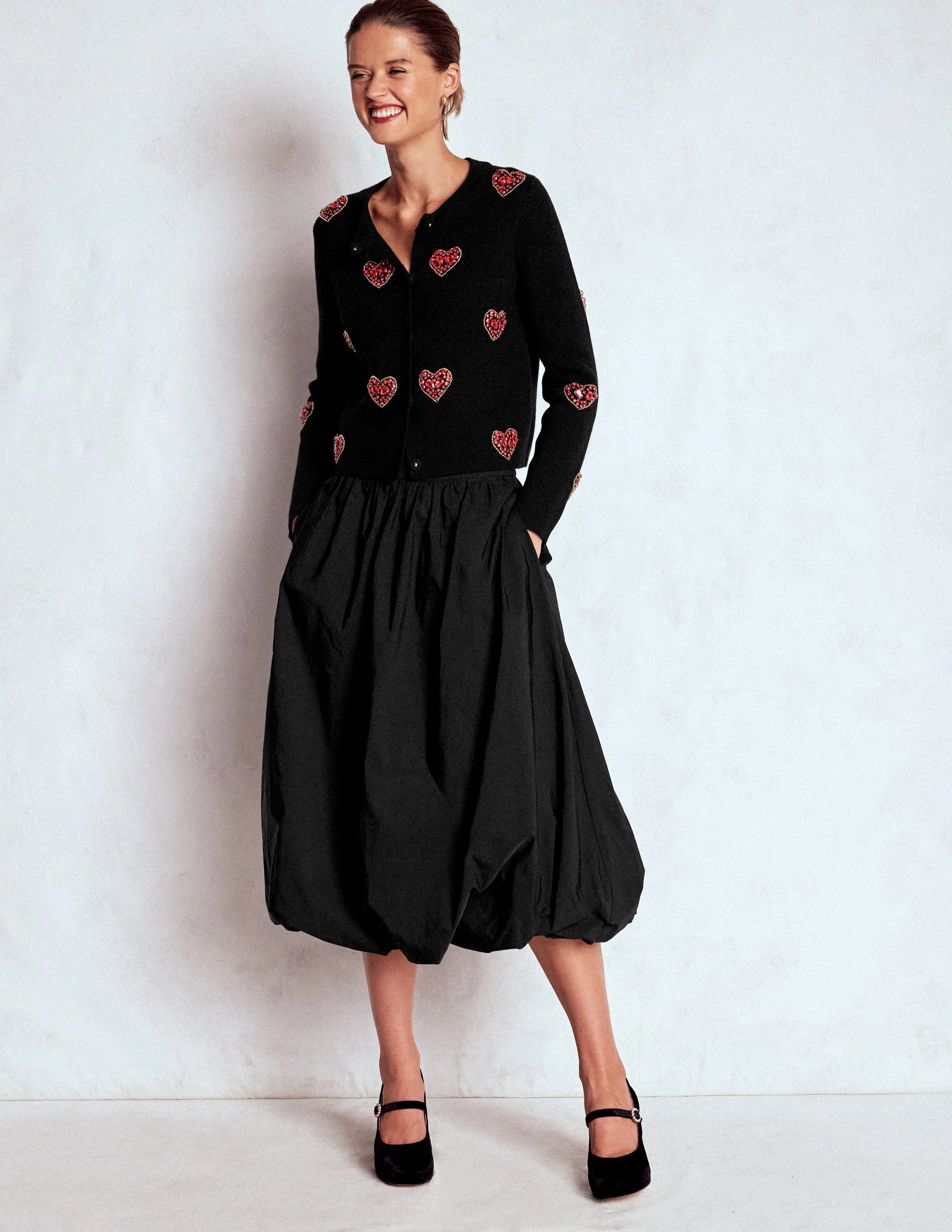 Bubble Hem Midi Skirt-Black - Image 5