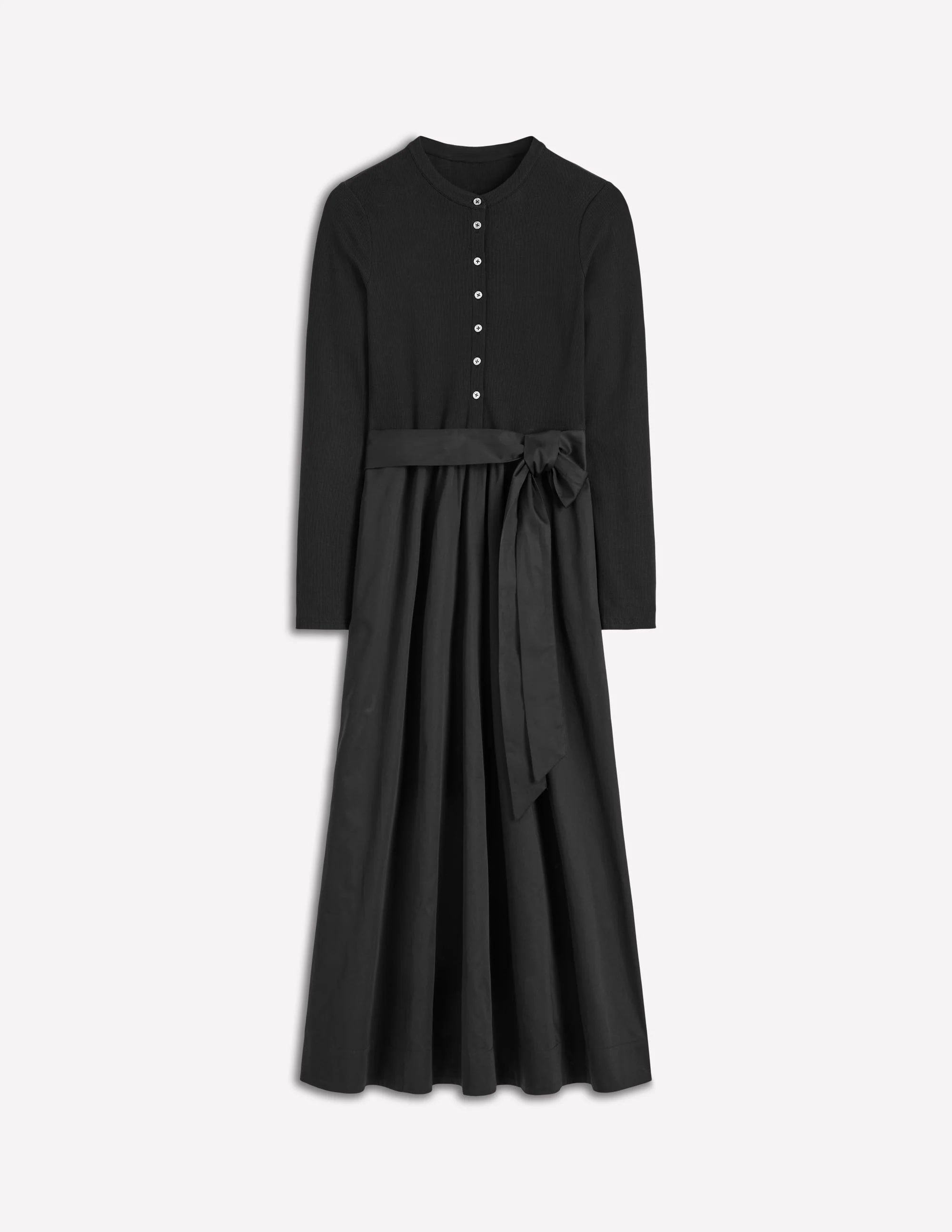 Button Detail Mix Dress-Black - Image 5
