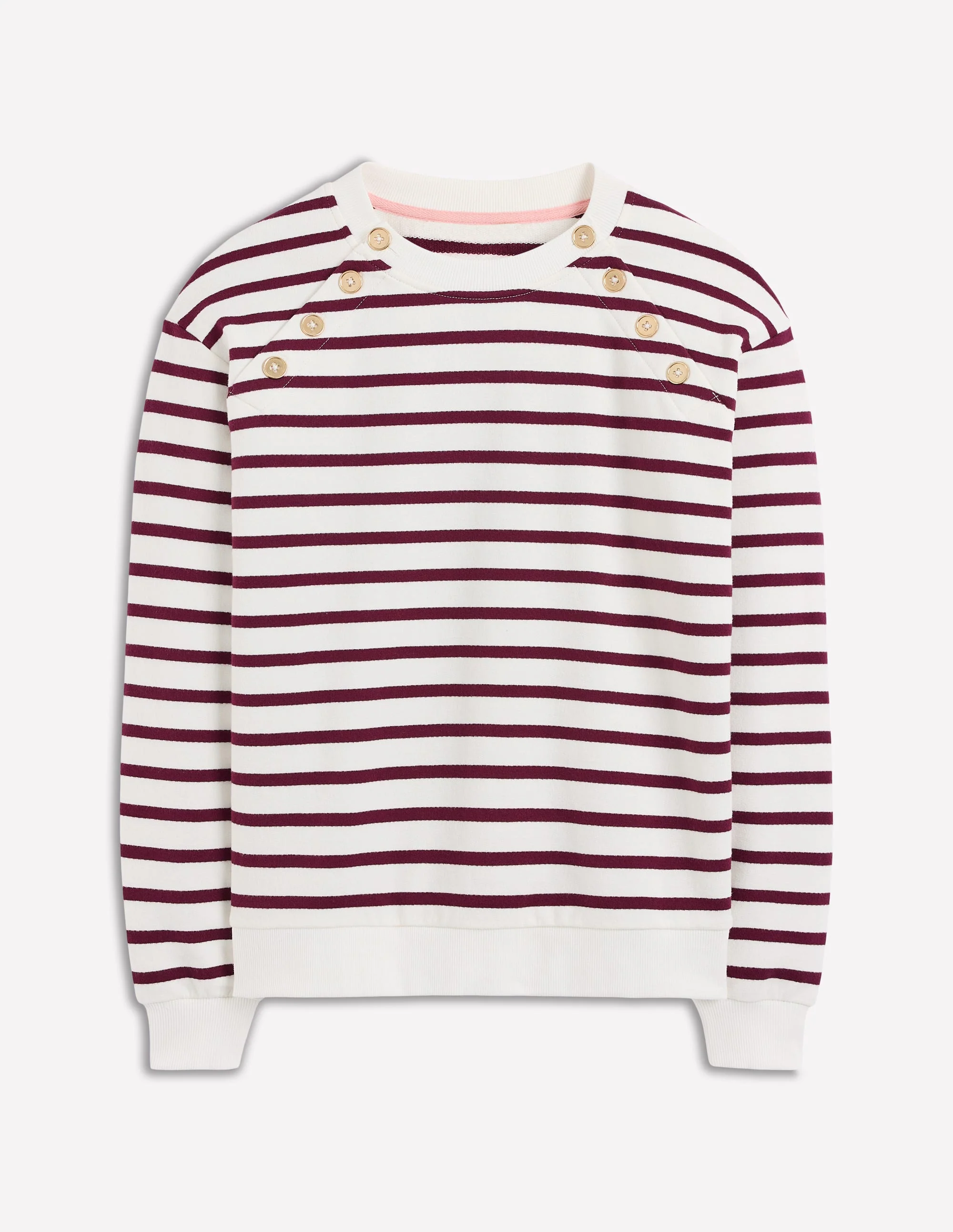 Button Detail Sweatshirt-Deep Wisteria, Ivory - Image 5