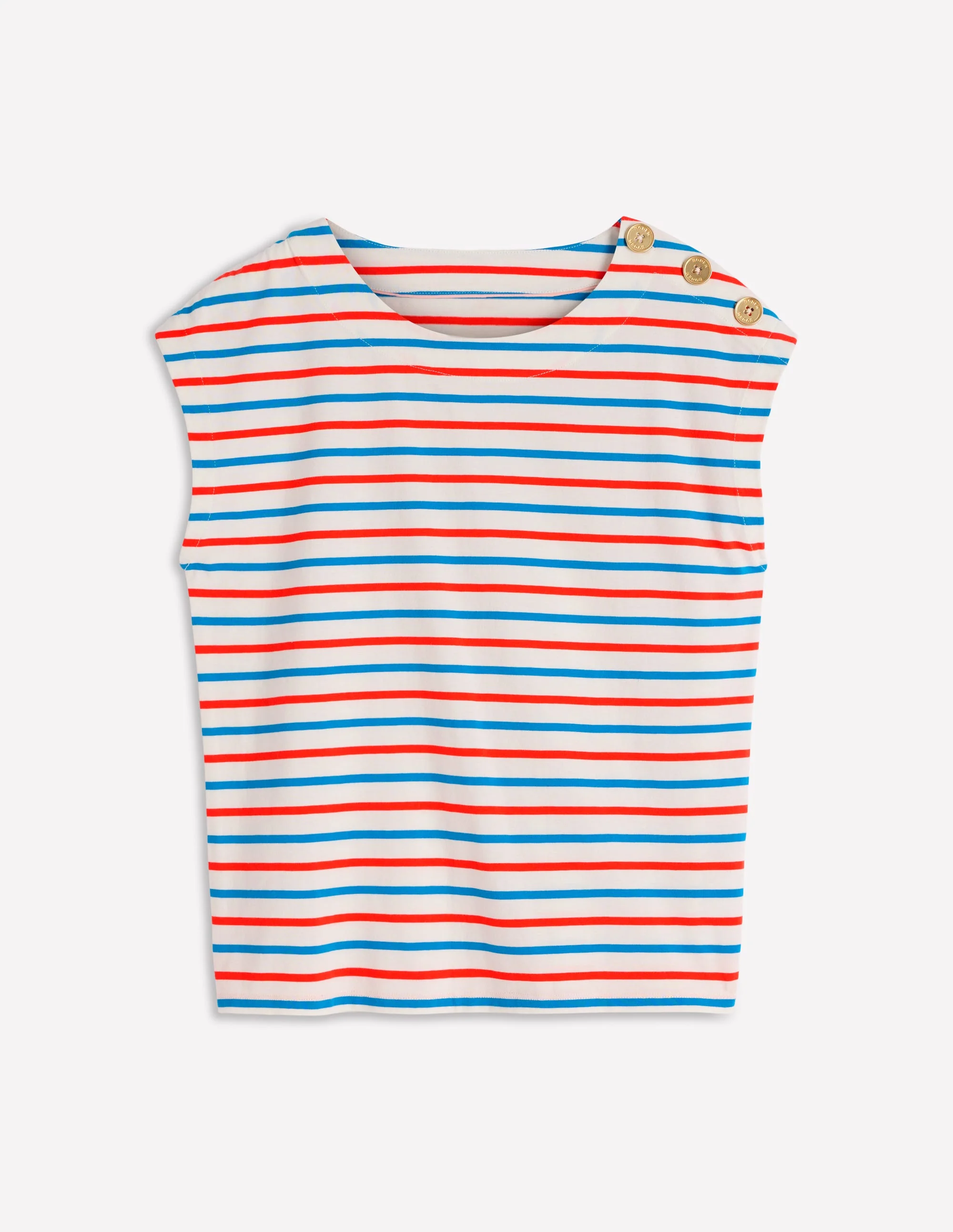 Button Detail T-Shirt-Fire Cracker, King Fisher Blue - Image 5