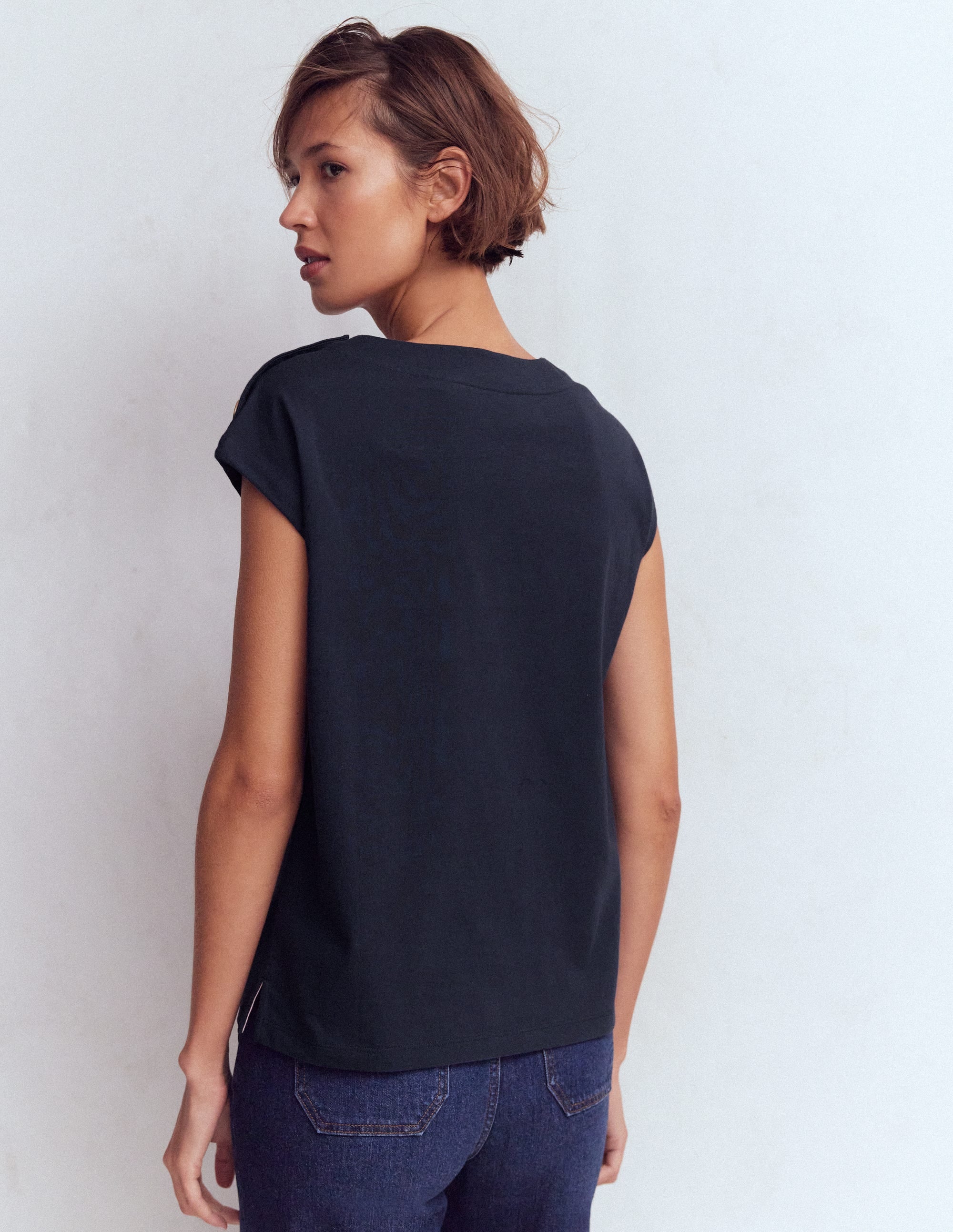 Button Detail T-Shirt-Navy - Image 3