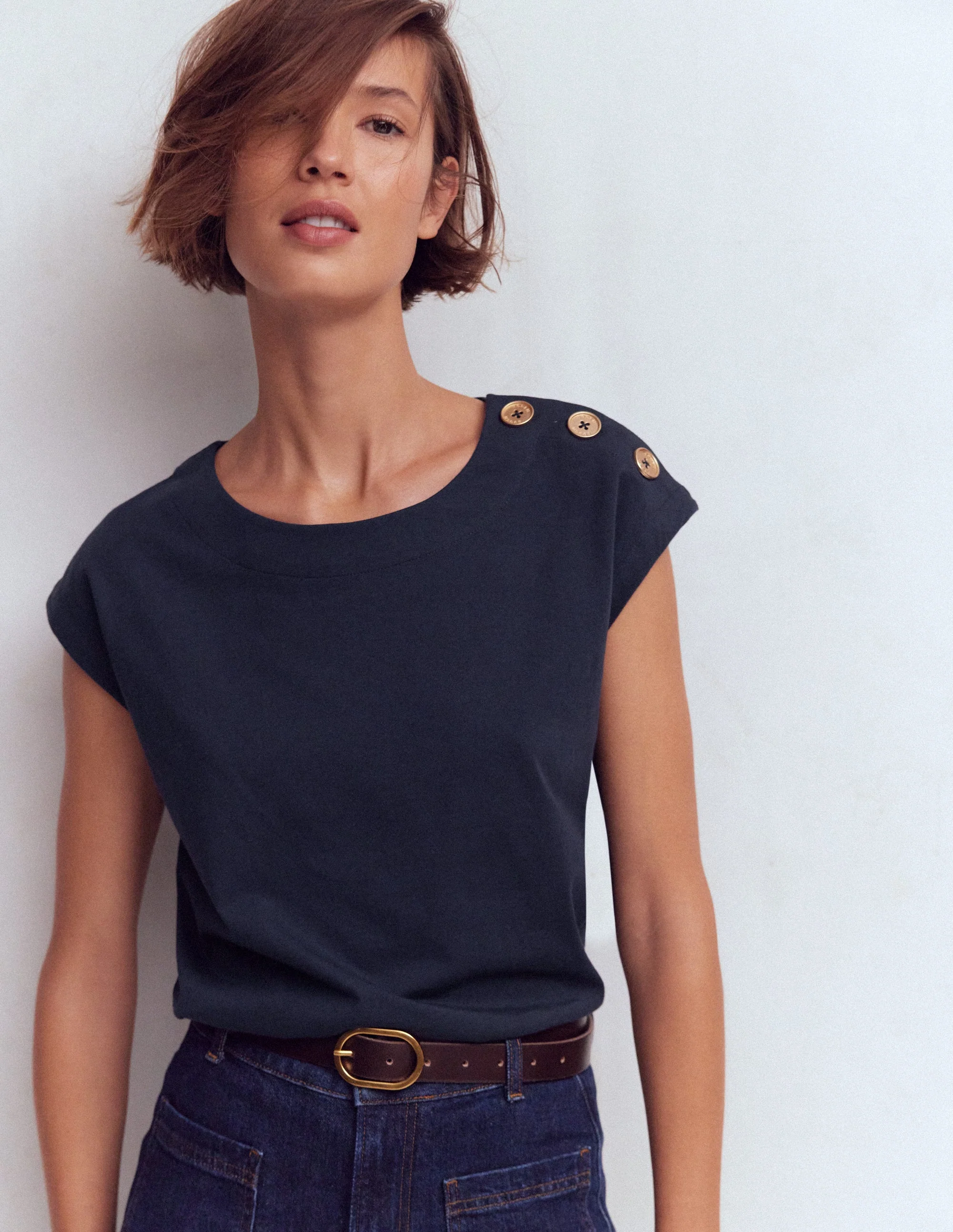 Button Detail T-Shirt-Navy - Image 4