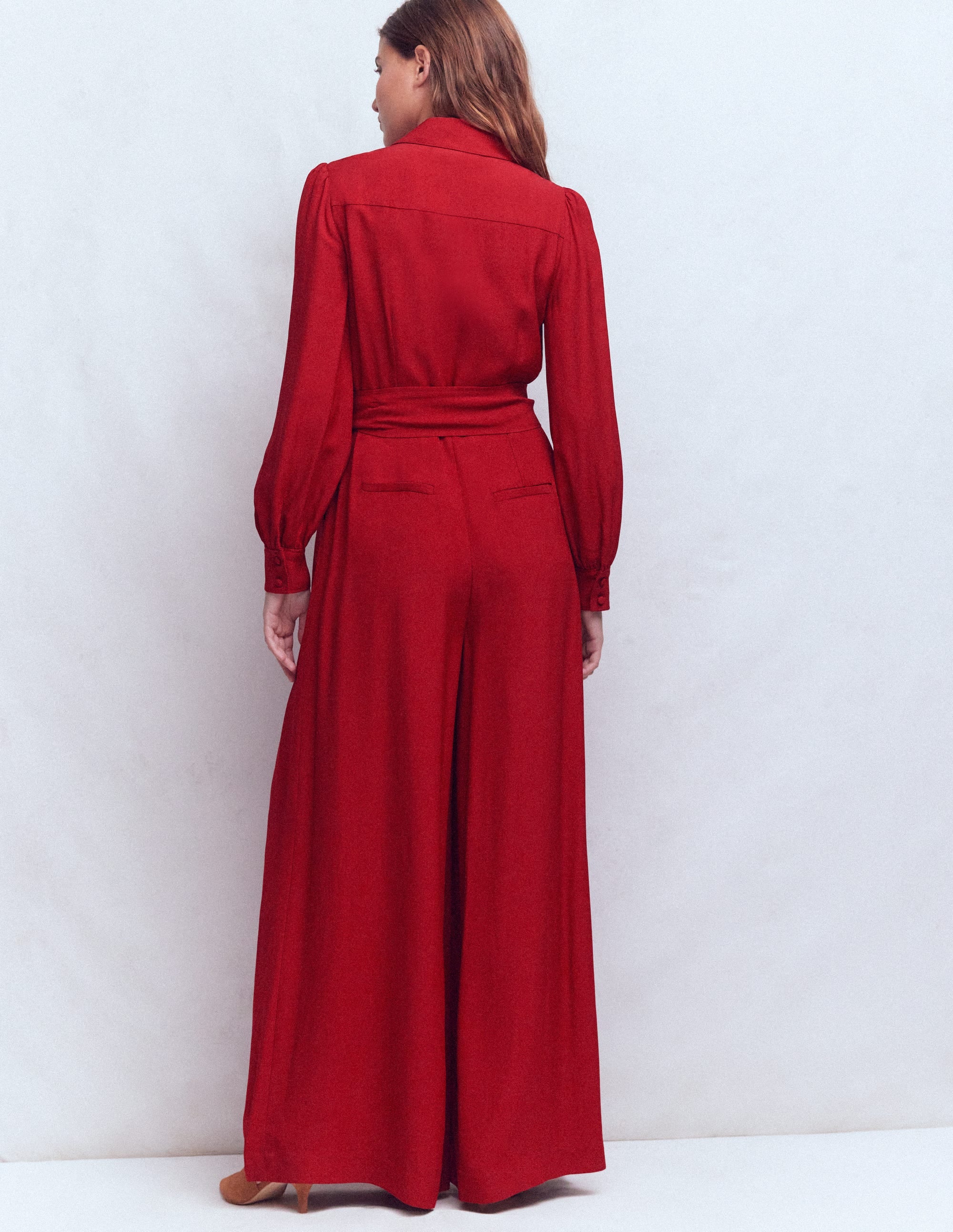 Button Up Palazzo Jumpsuit-Crimson Red - Image 3