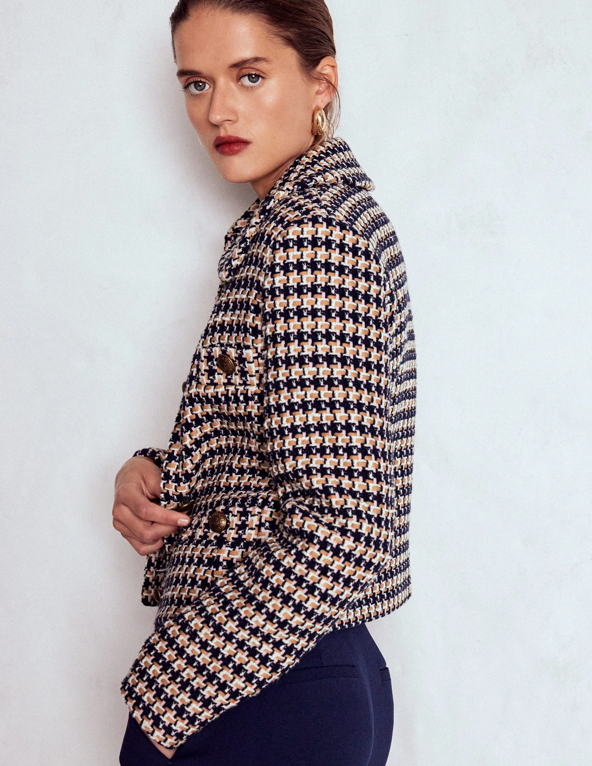 Button Up textured Jacket-CAMEL AND PINK TEXTURE - Image 5