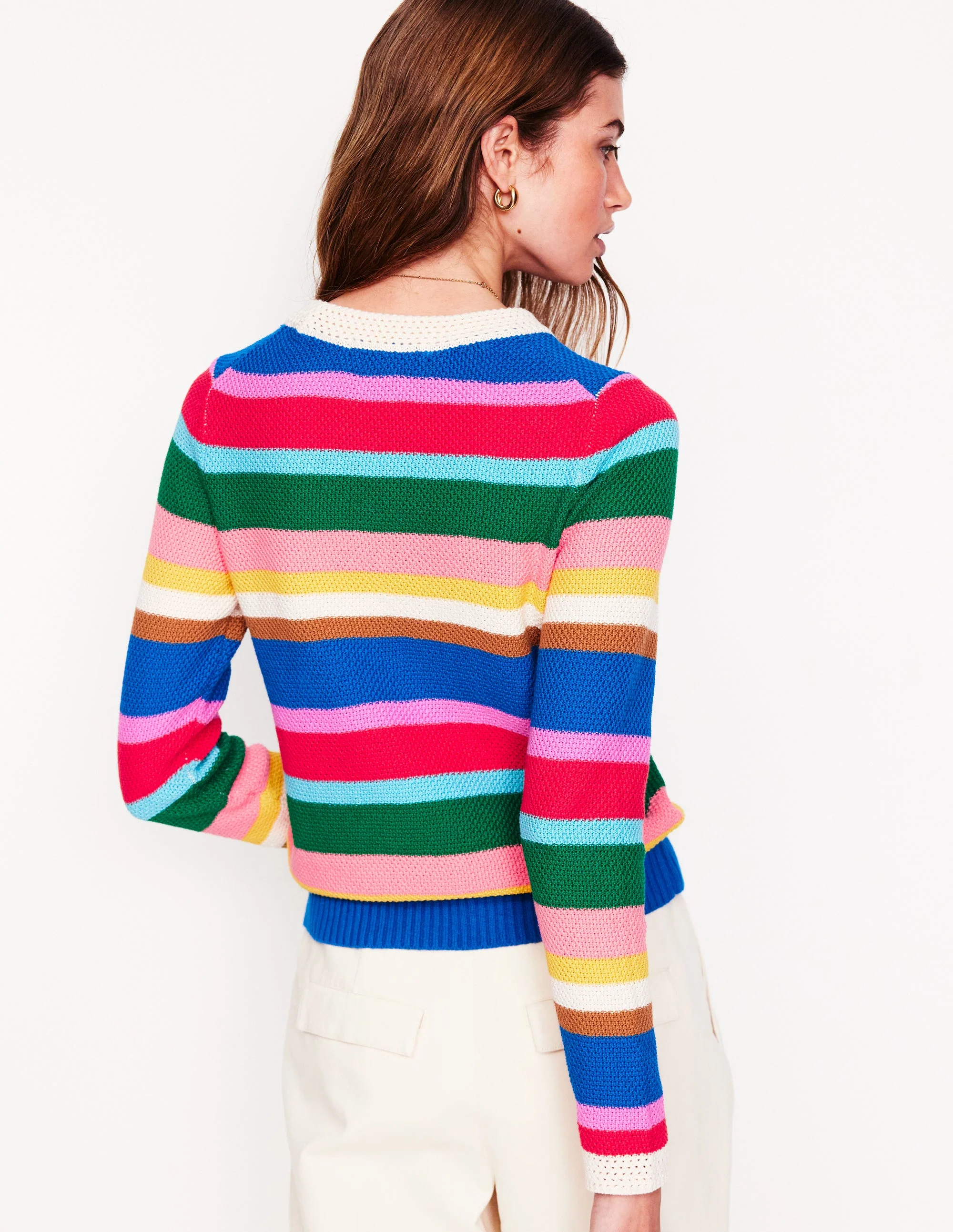 Callie Crochet Trim Jumper-Bright Rainbow Stripe Large - Image 4