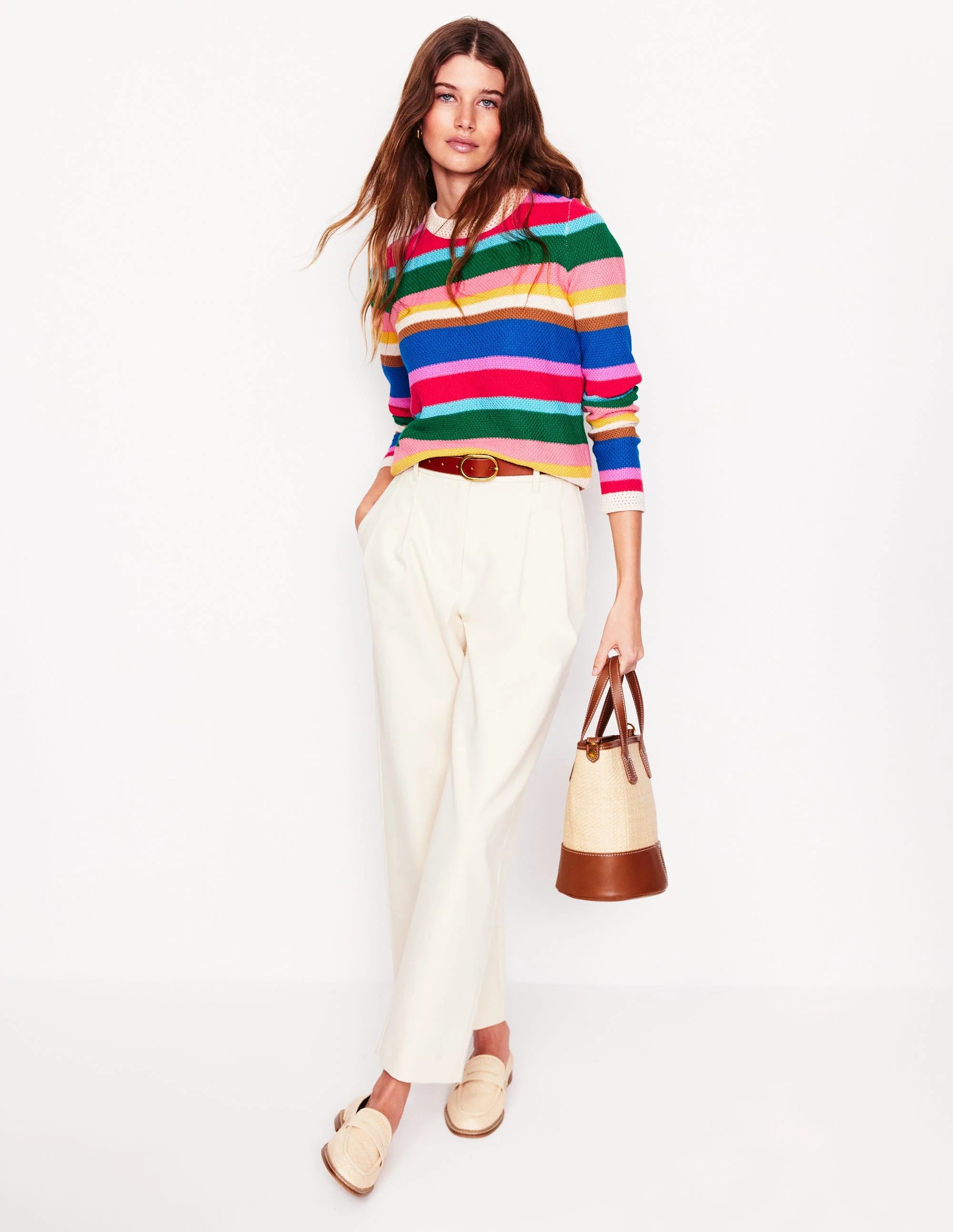 Callie Crochet Trim Jumper-Bright Rainbow Stripe Large - Image 5