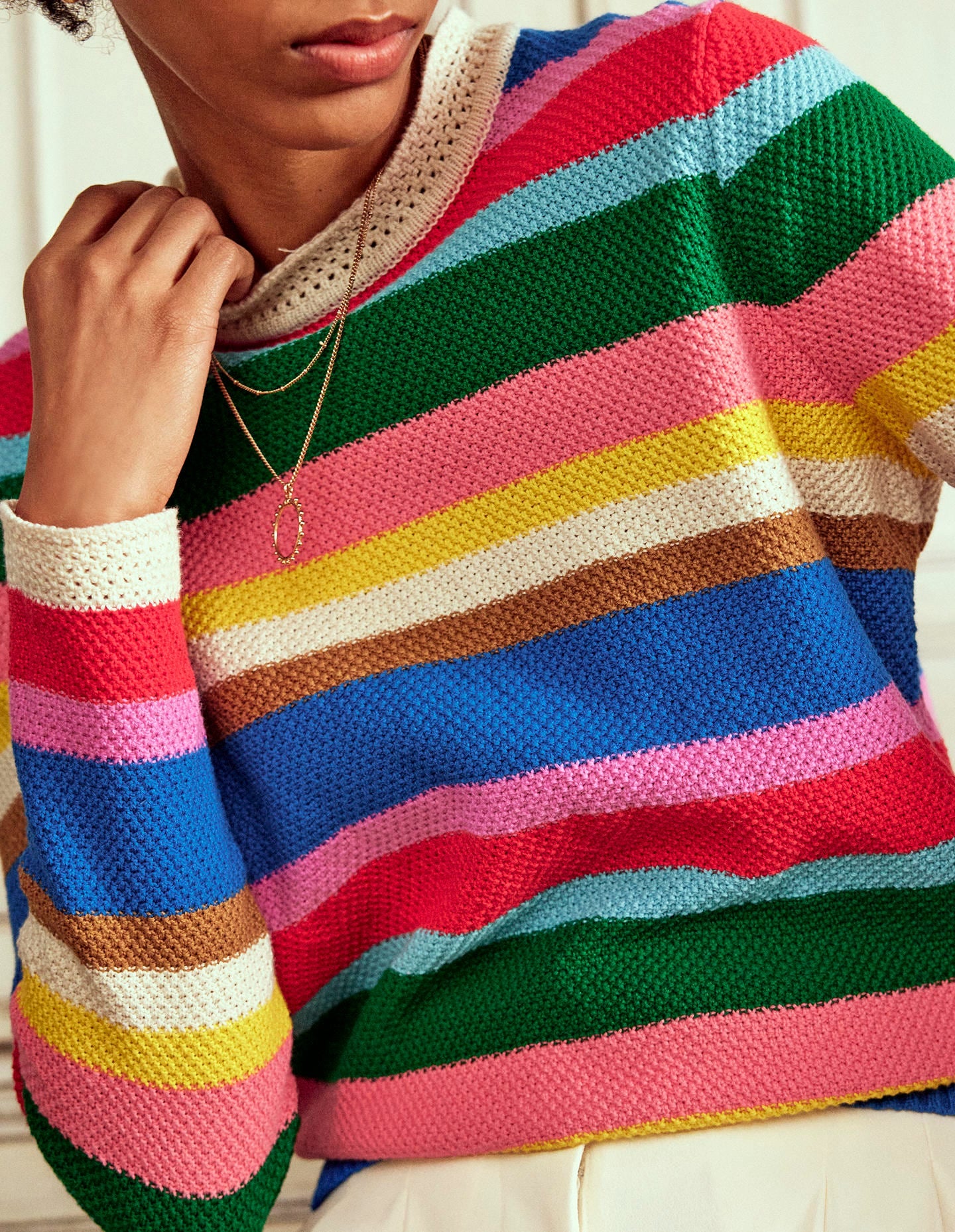 Callie Crochet Trim Jumper-Bright Rainbow Stripe Large - Image 6