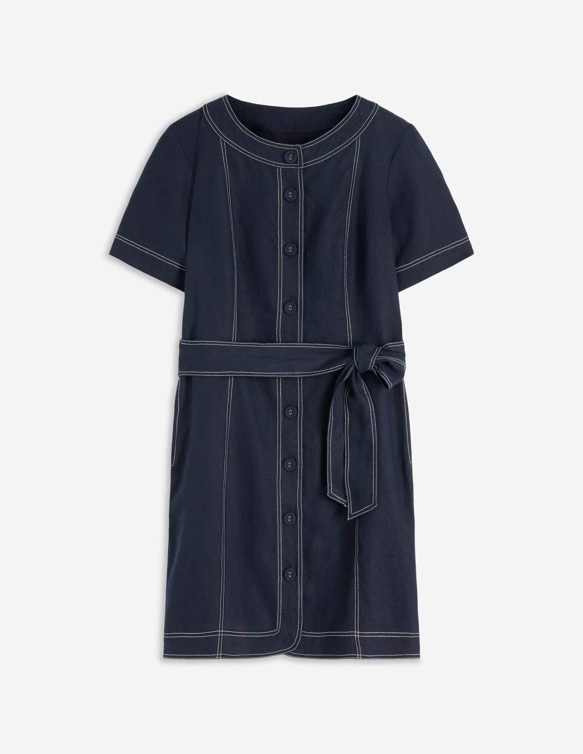 Callie Linen Short Dress-Navy - Image 5