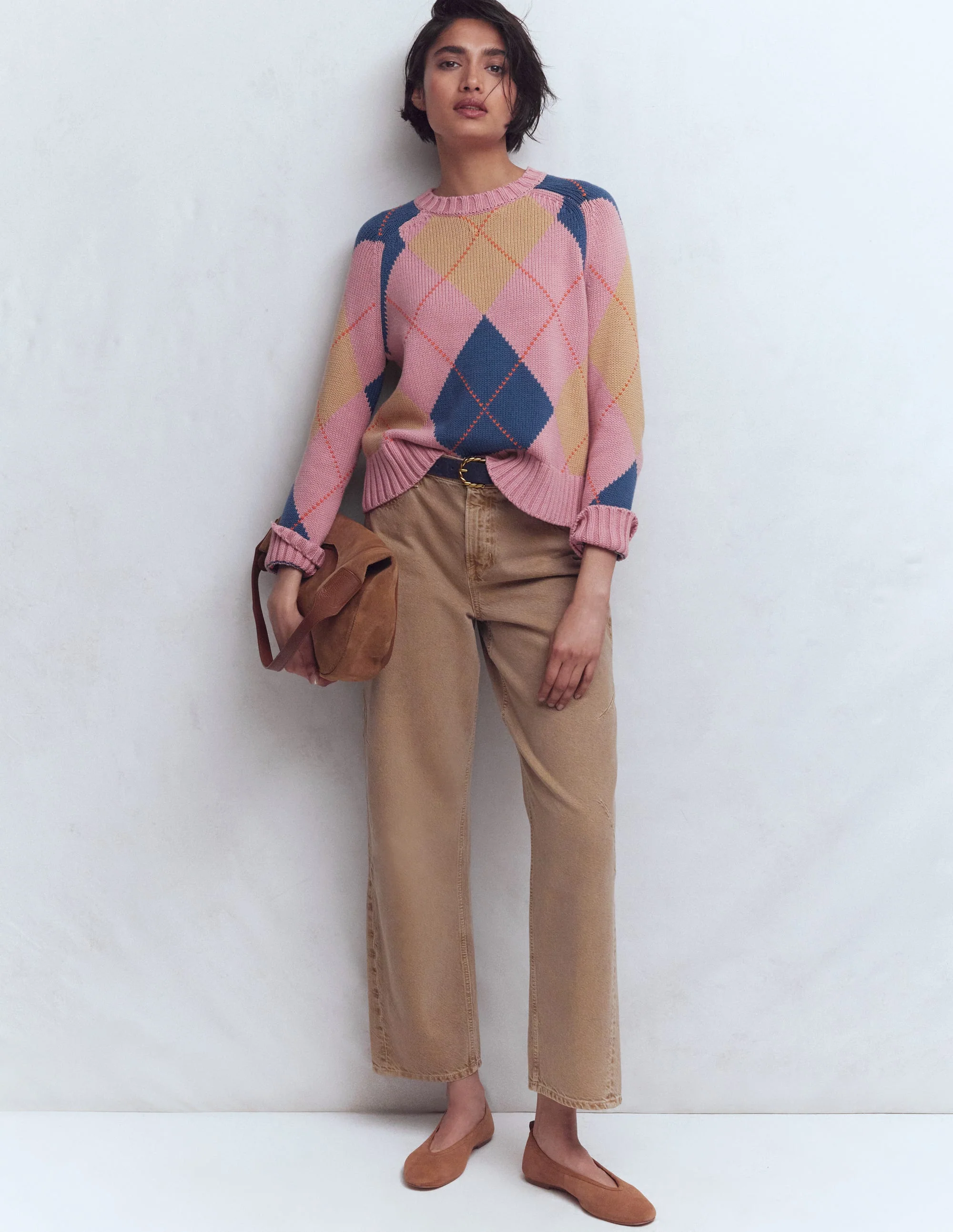 Camilla Cotton Argyle Jumper-Pink Argyle - Image 4