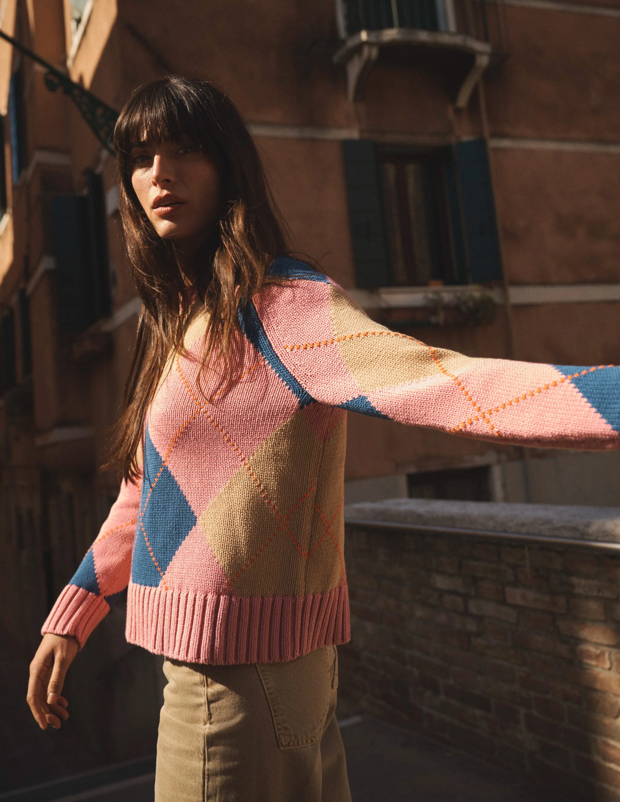 Camilla Cotton Argyle Jumper-Pink Argyle - Image 5