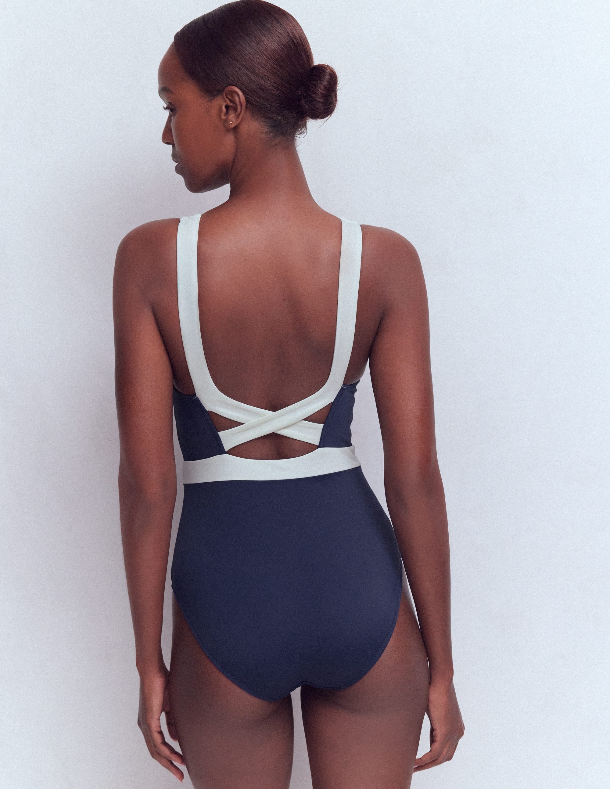 Campania Cross-back Swimsuit-Navy, Ivory Colourblock - Image 3