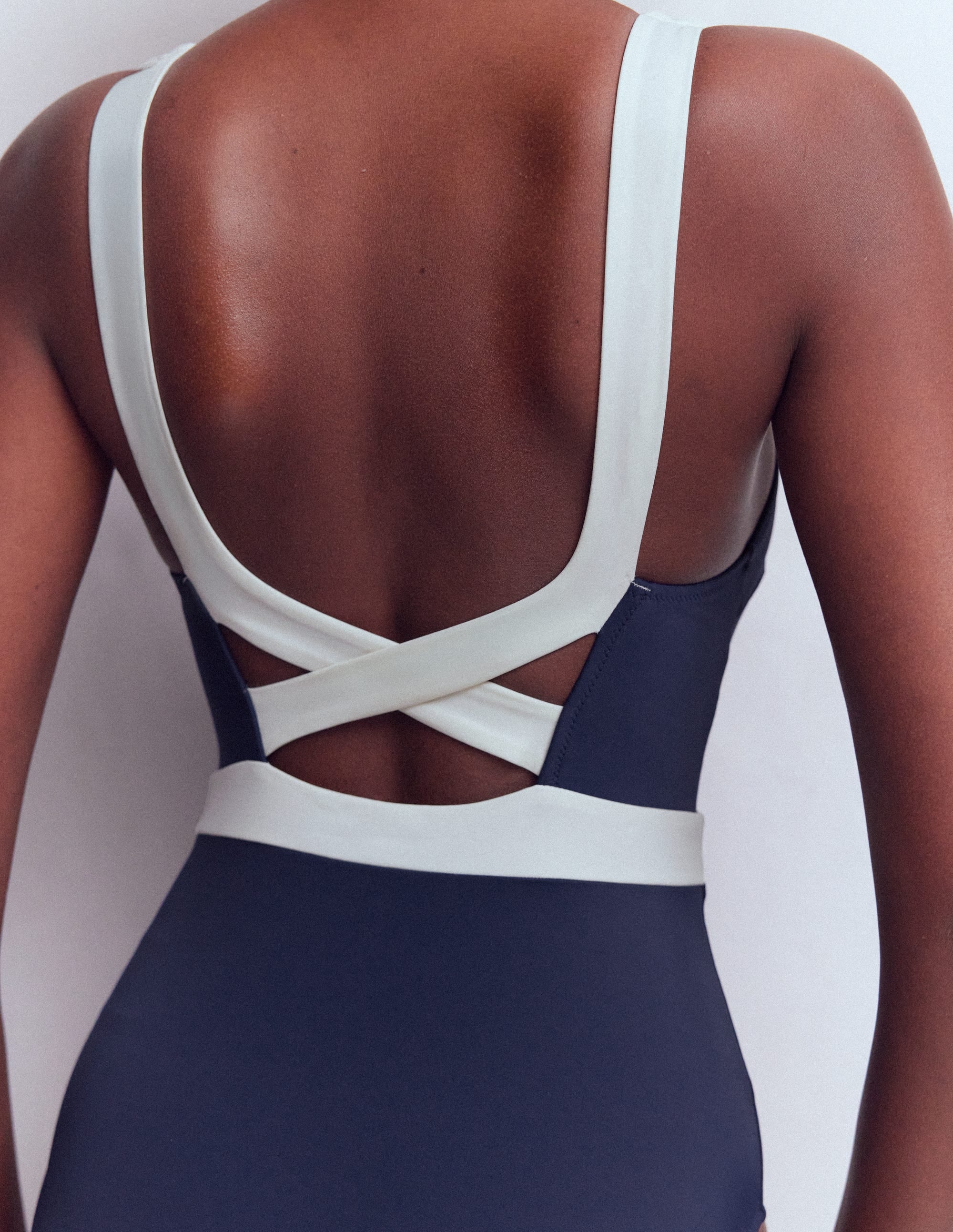 Campania Cross-back Swimsuit-Navy, Ivory Colourblock - Image 5