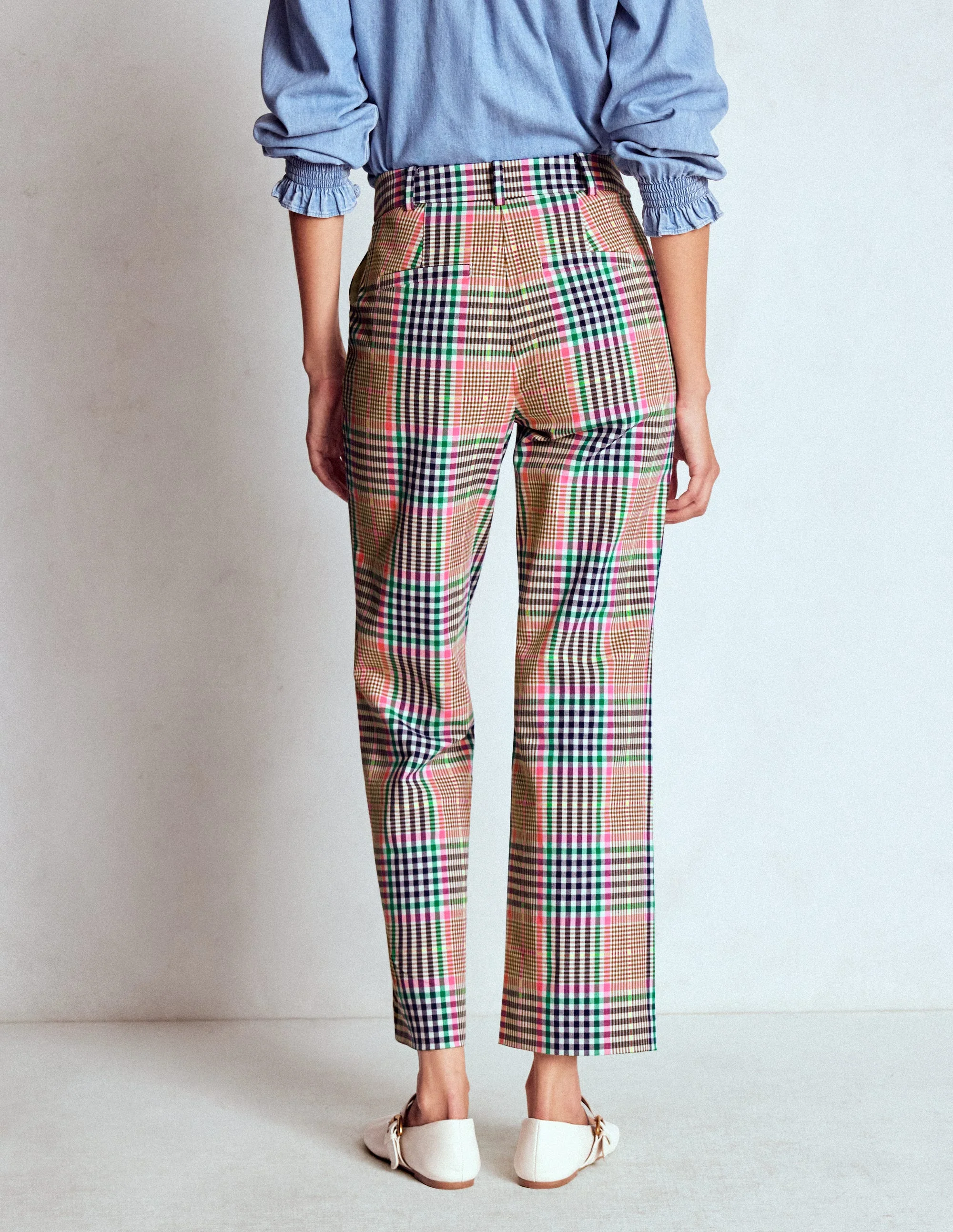 Canonbury Tailored Trousers-Brown,Rose Pink and Navy Check - Image 3