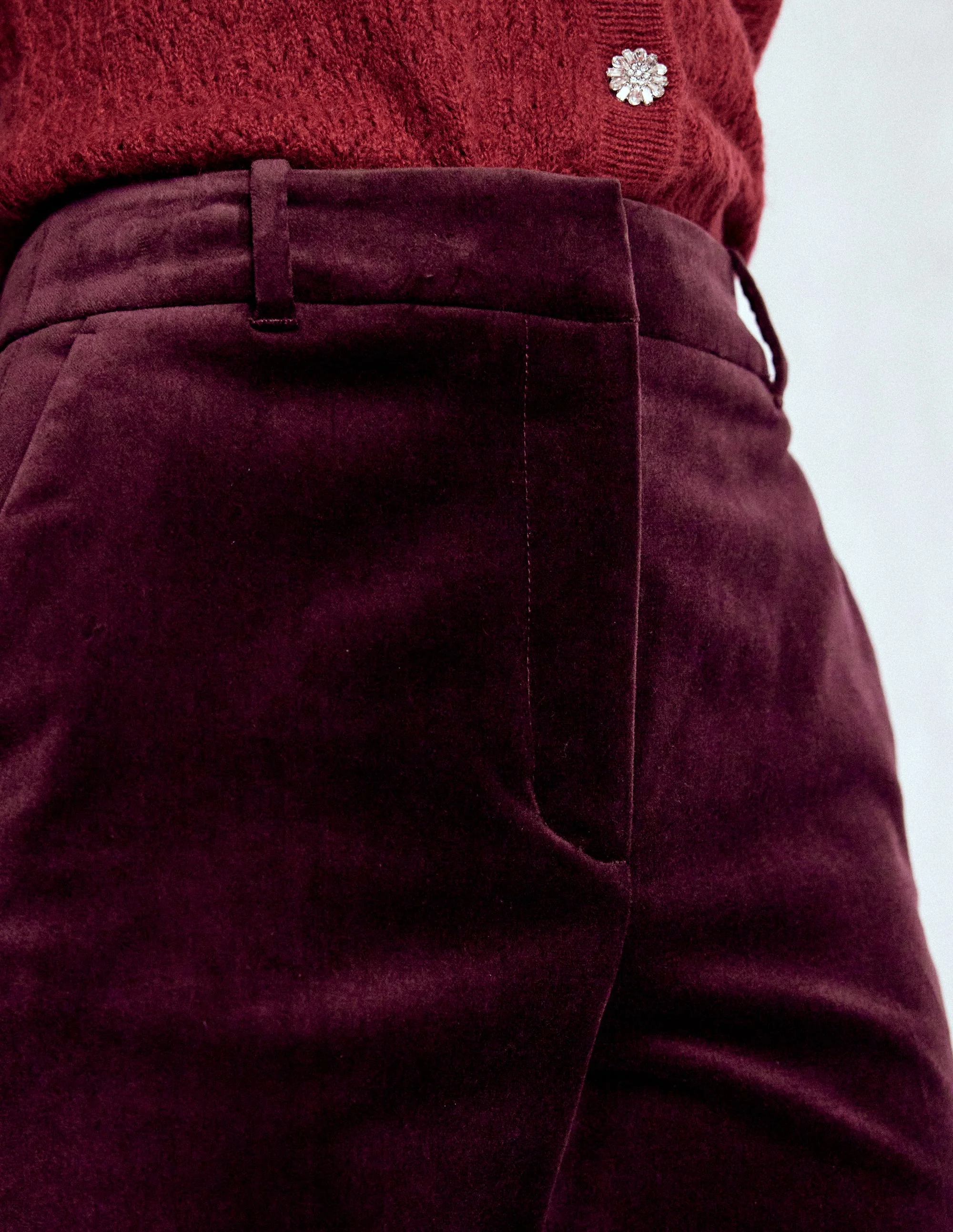 Canonbury Velvet Trousers-Dark Cherry - Image 2