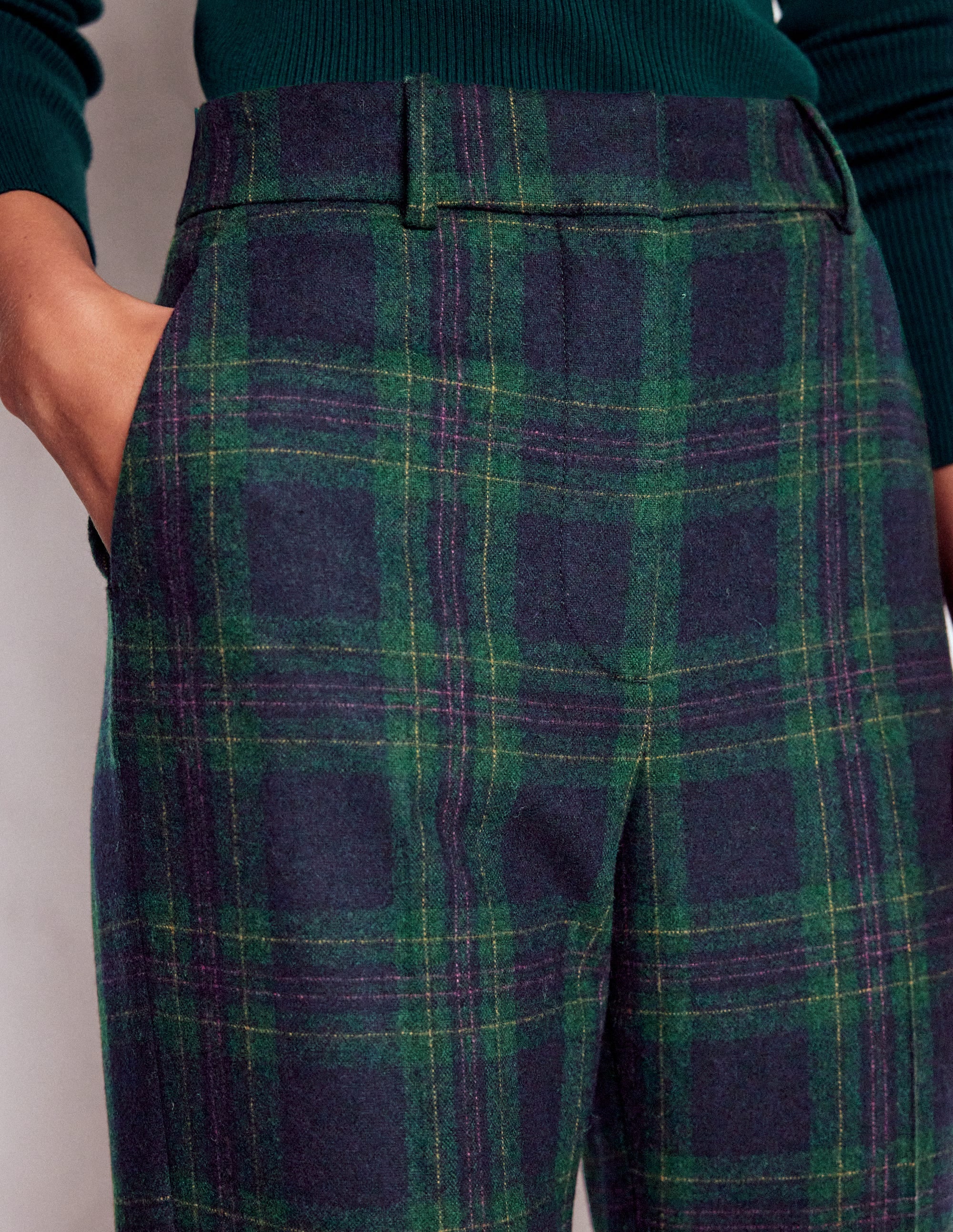 Canonbury Wool Trousers-Navy and Green Tonal Check - Image 2