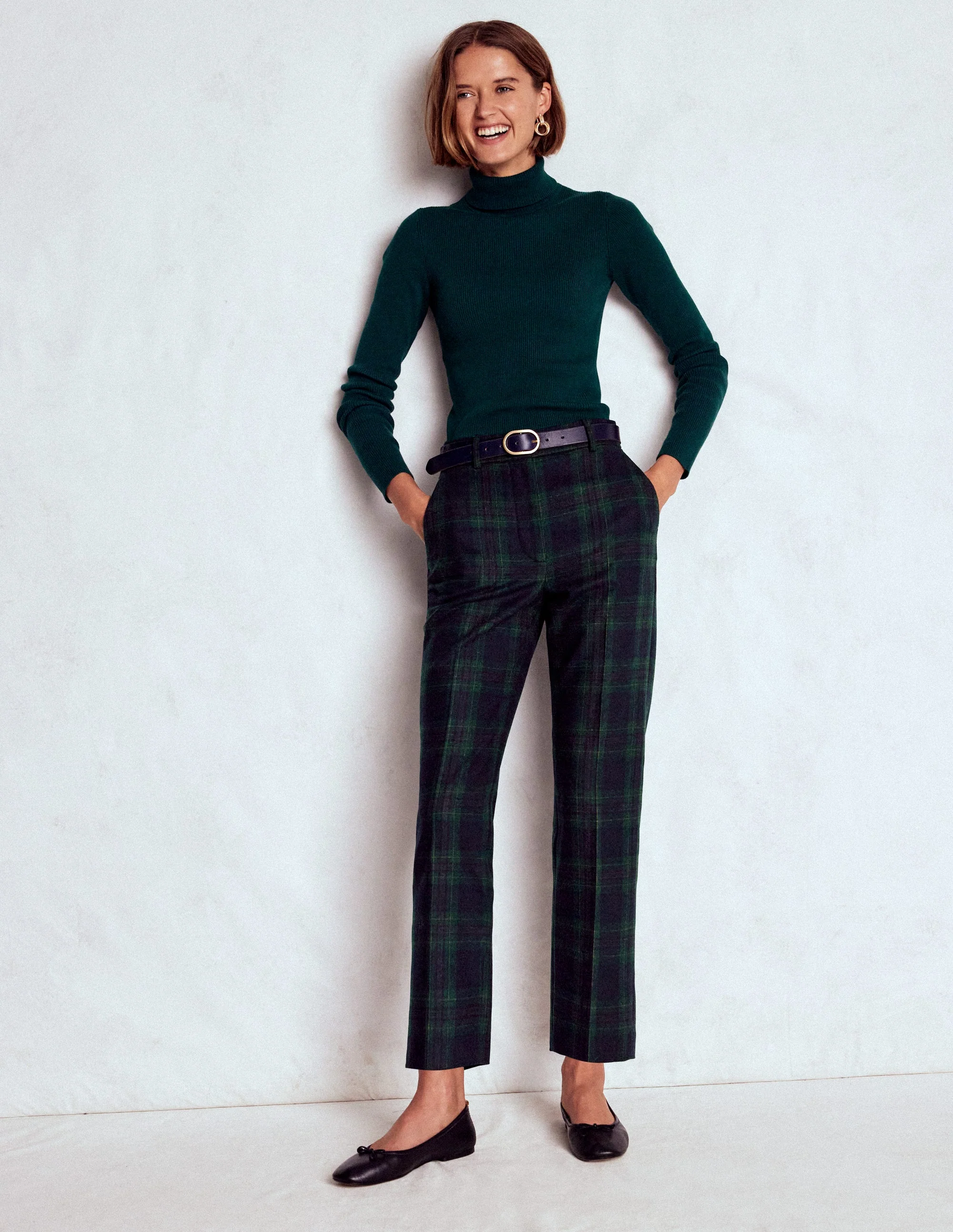 Canonbury Wool Trousers-Navy and Green Tonal Check - Image 5