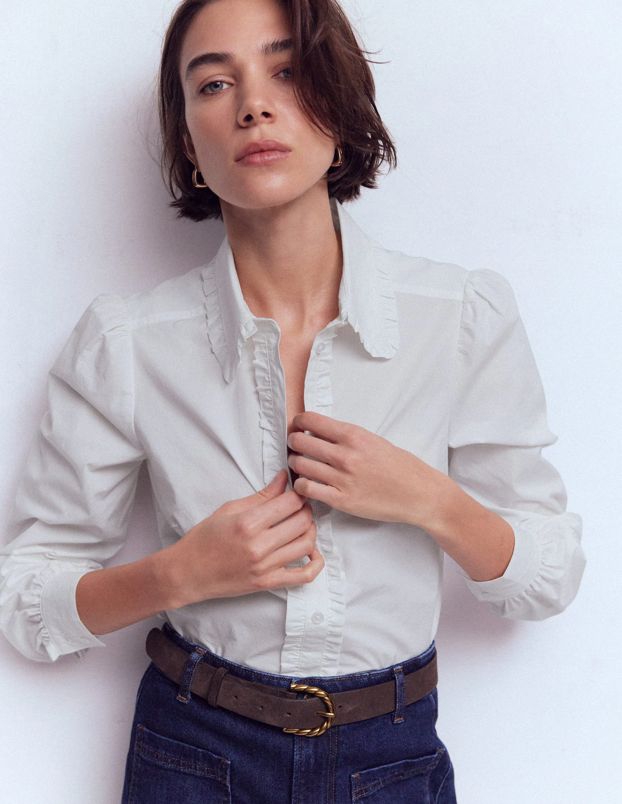 Cara Cotton Shirt-White Ruffle - Image 4