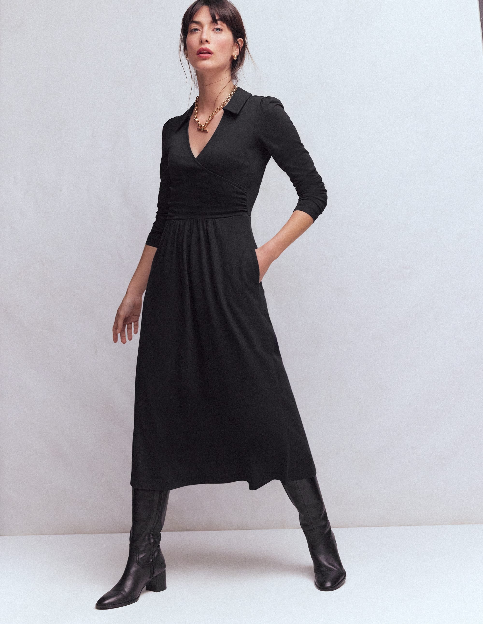 Carla Jersey Wrap Dress-Black - Image 4