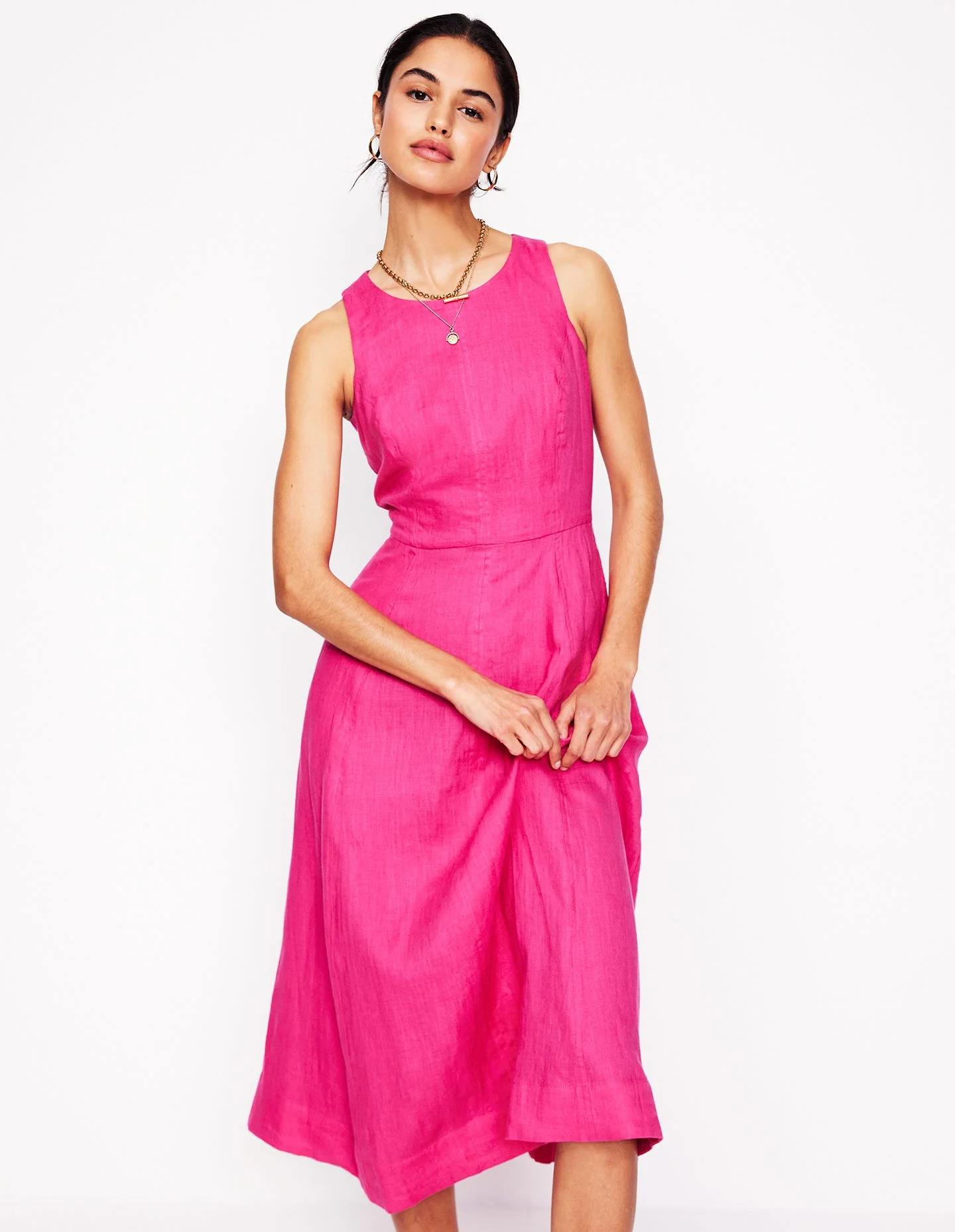 Carla Linen Midi Dress-Pink Peony - Image 5