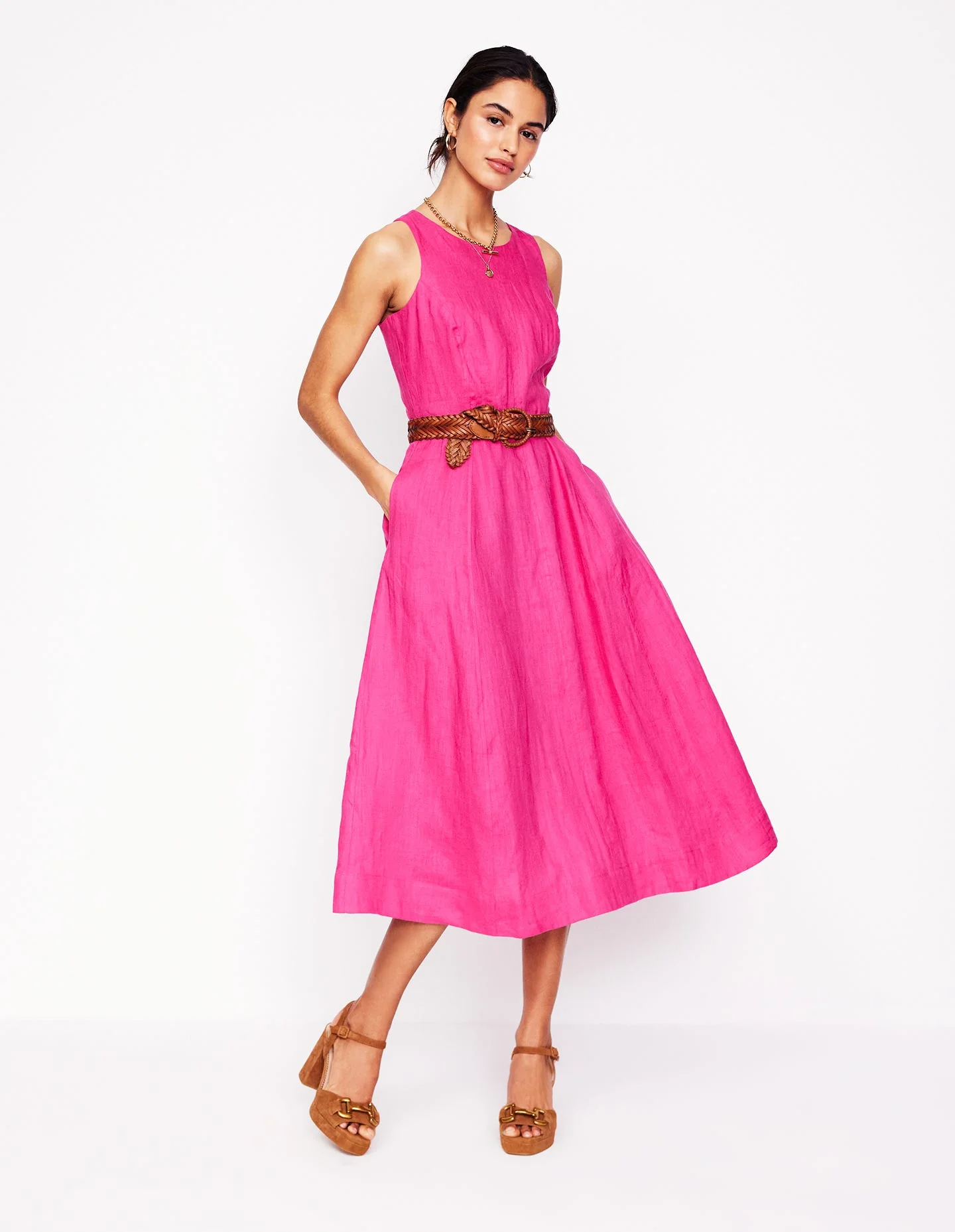 Carla Linen Midi Dress-Pink Peony - Image 7