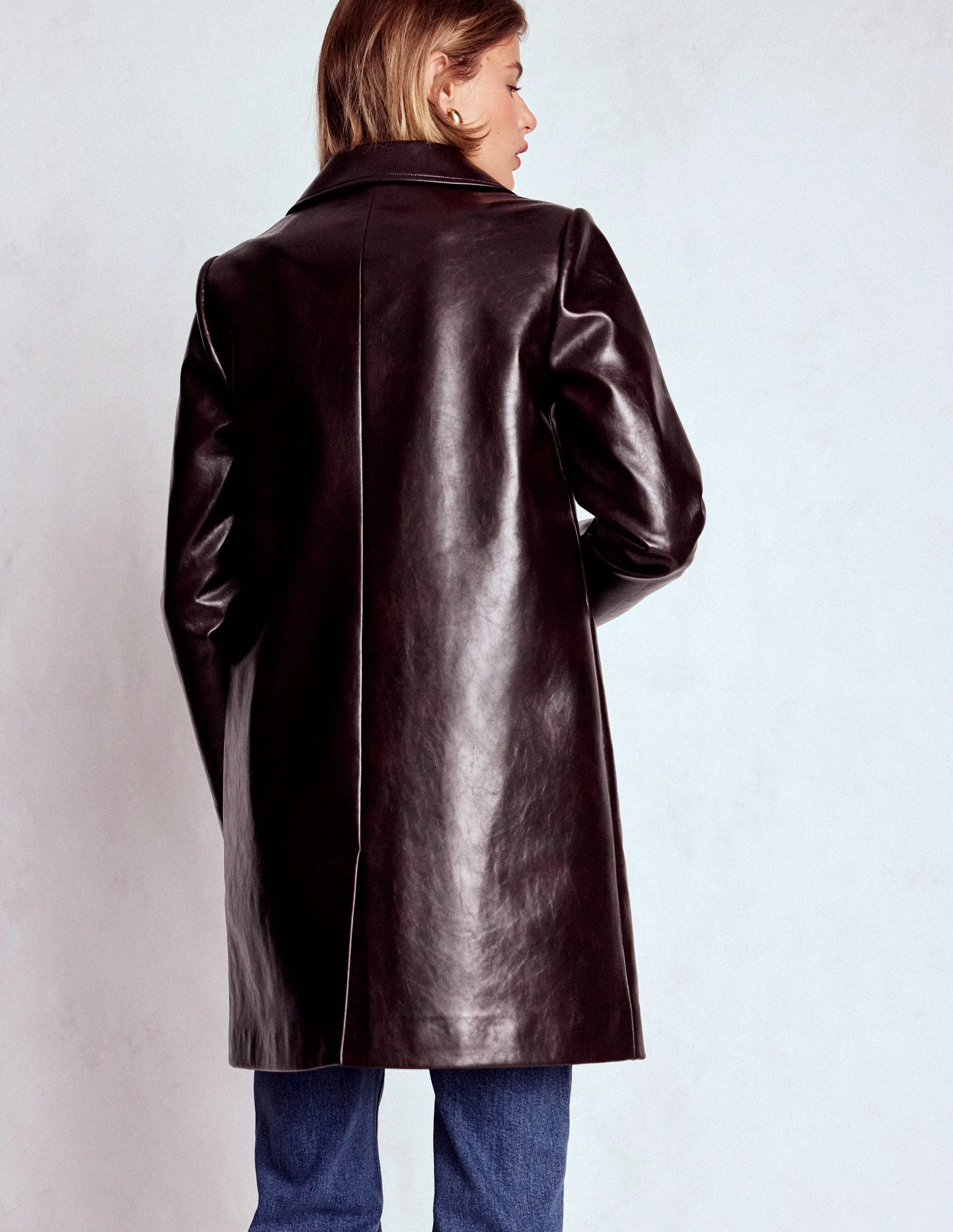 Carlisle Faux Leather Coat-Dark Cherry - Image 3