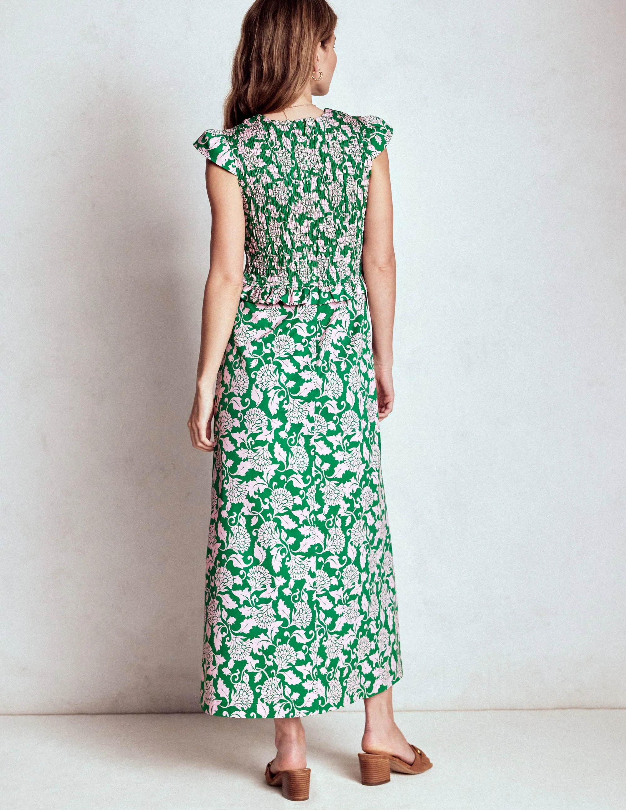 Carolina Smocked Midi Dress-Rich Emerald, Ornate Vine - Image 3