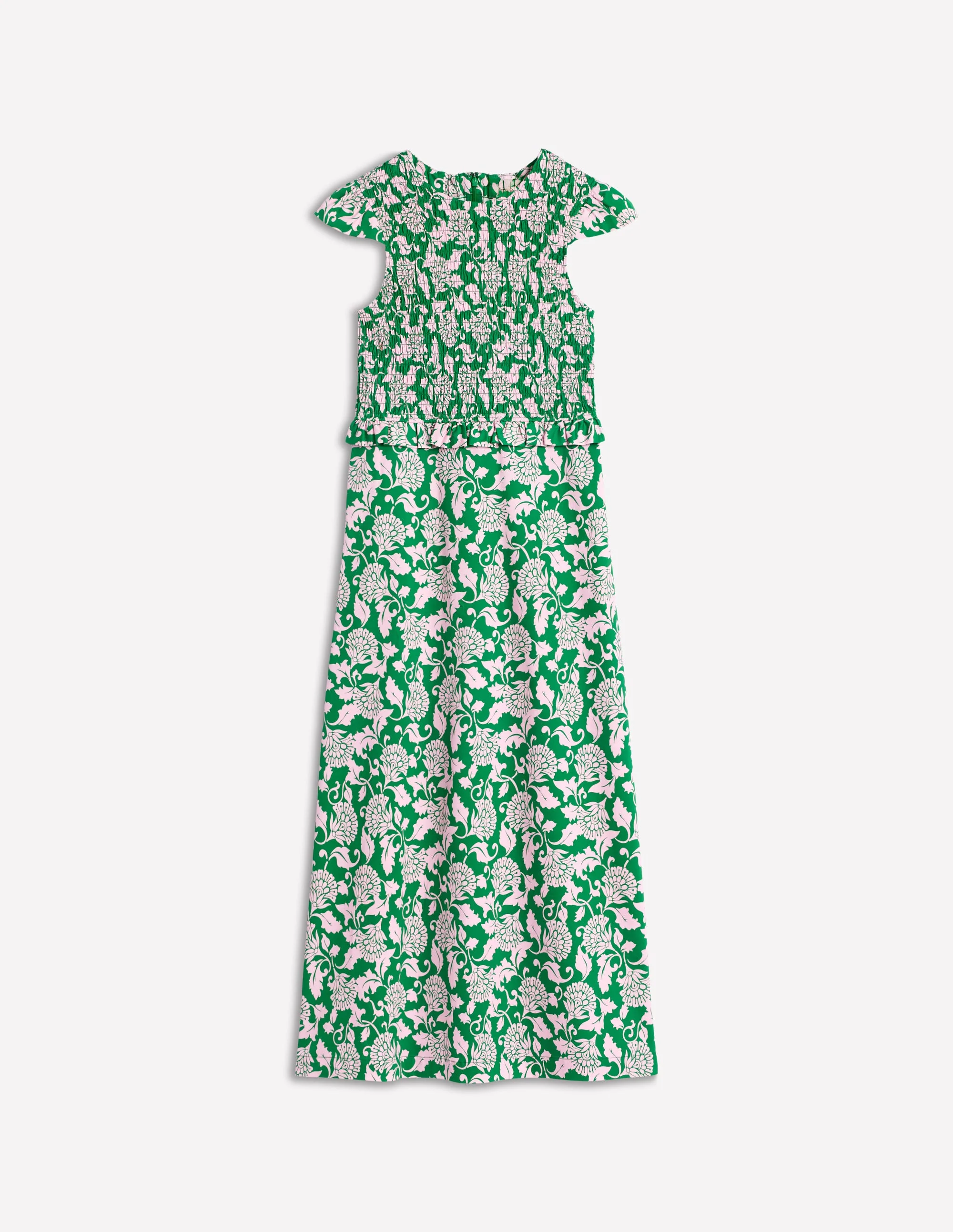 Carolina Smocked Midi Dress-Rich Emerald, Ornate Vine - Image 7