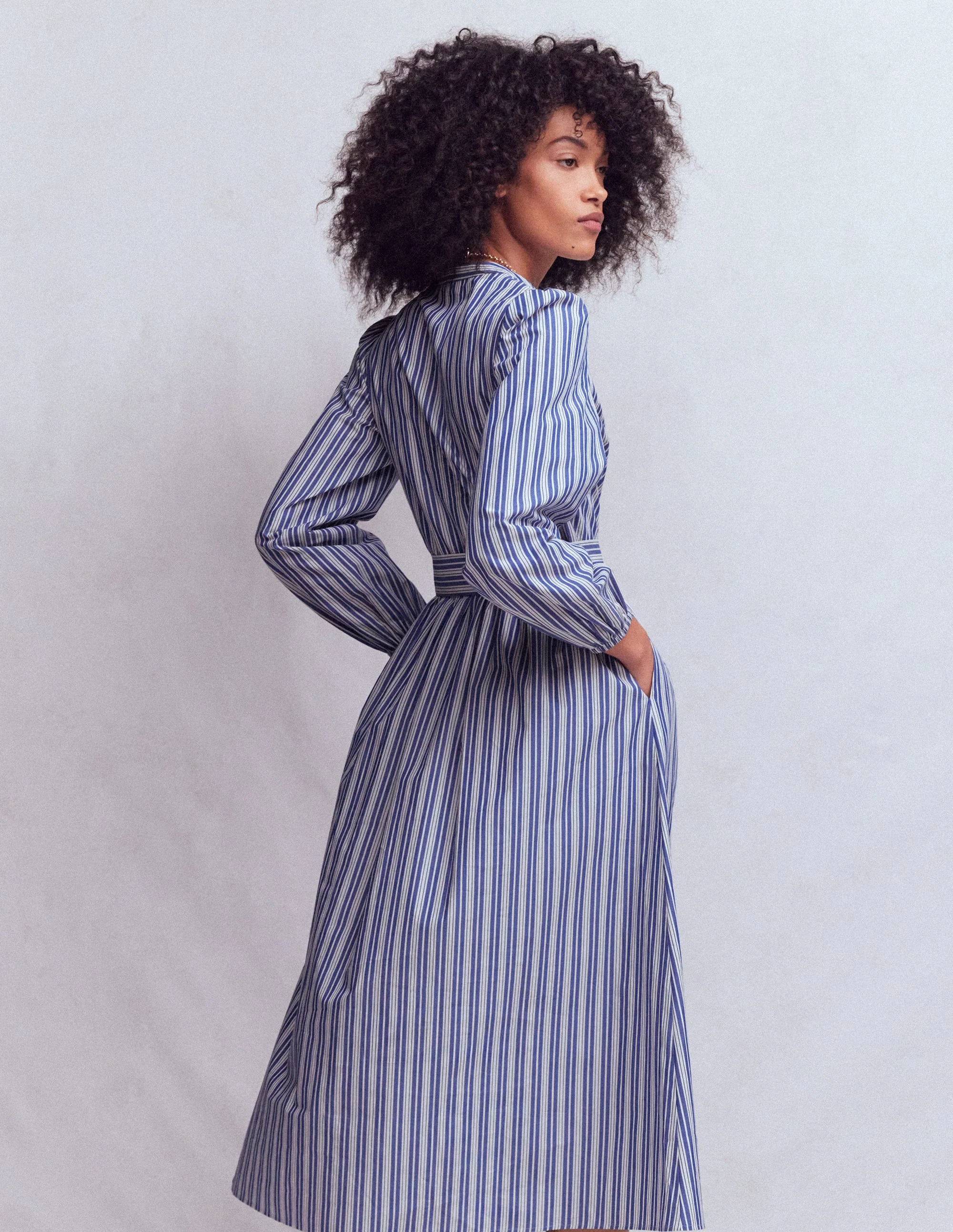 Cary Cotton Midi Dress-Bright Blue Varigated Stripe - Image 3