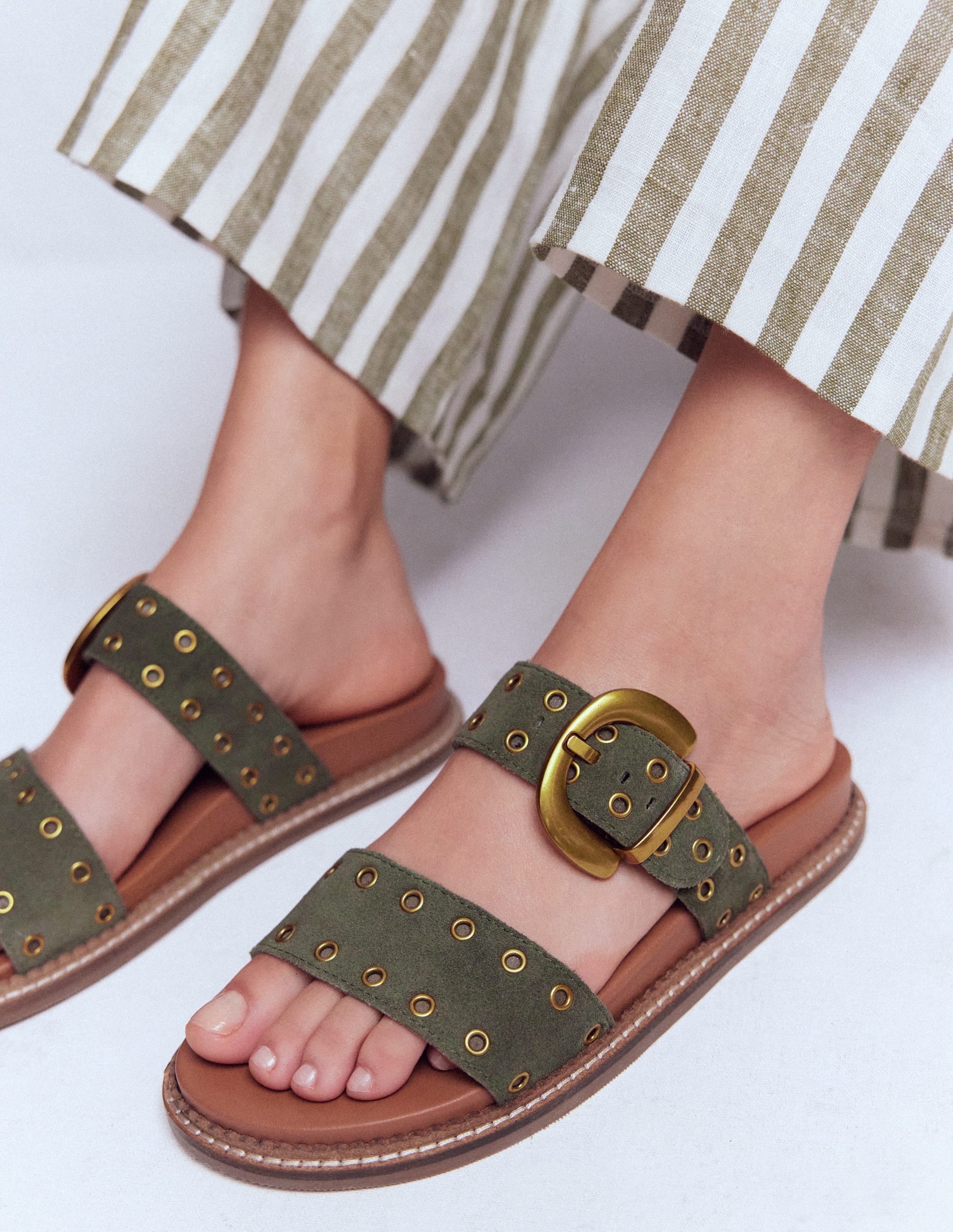 Caryl Double Strap Sandals-Deep Olive - Image 2