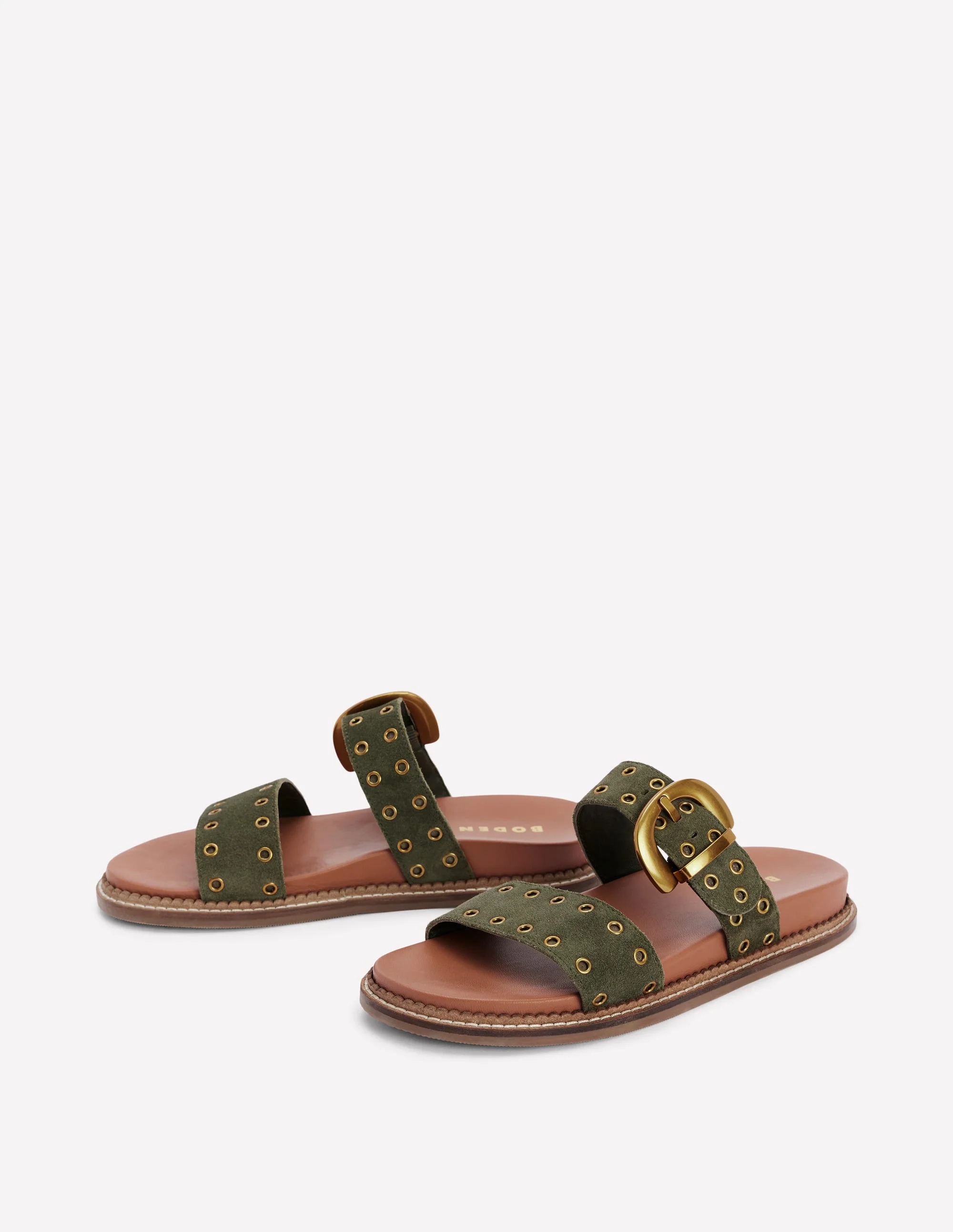 Caryl Double Strap Sandals-Deep Olive - Image 3