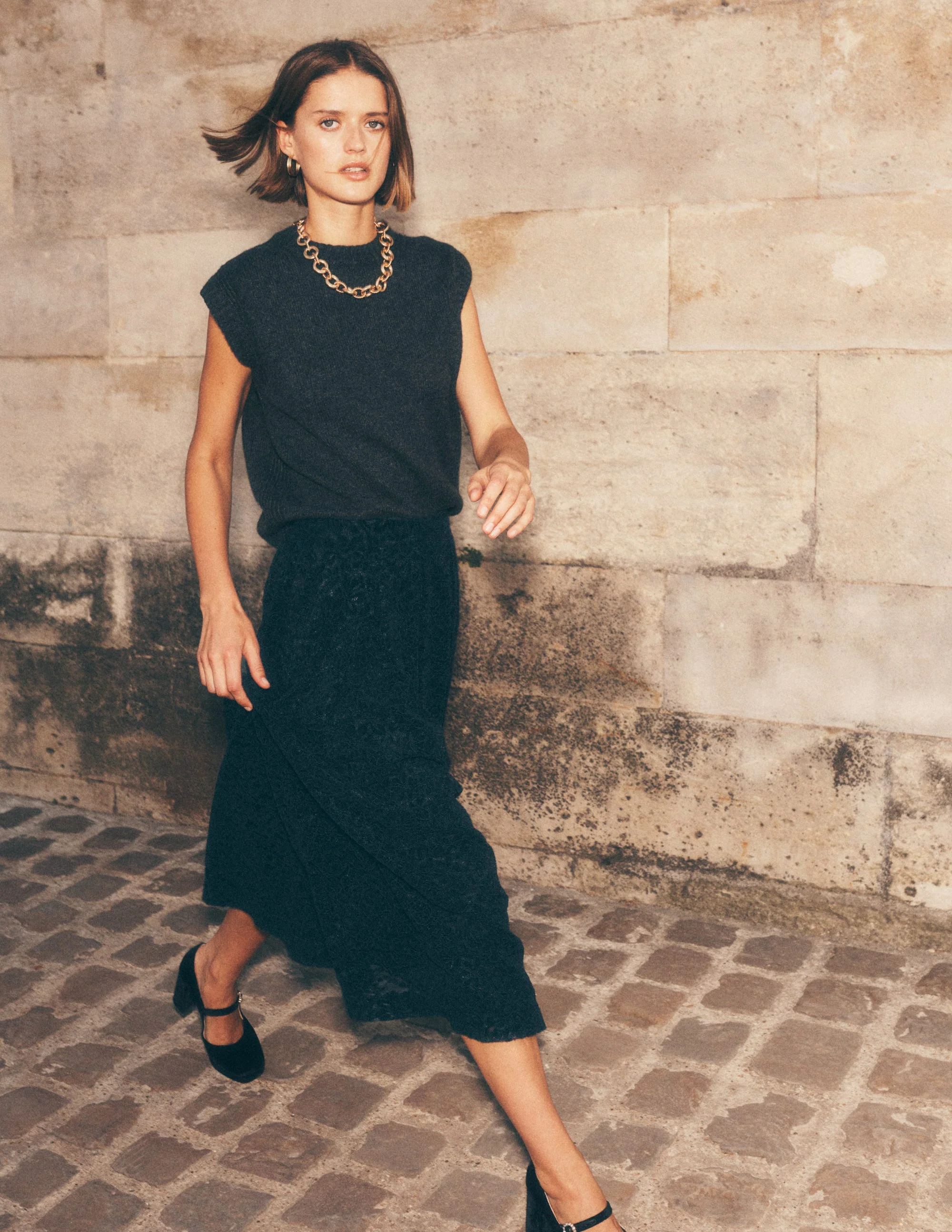 Cashmere Ribbed Trim Tank-Charcoal Melange - Image 5