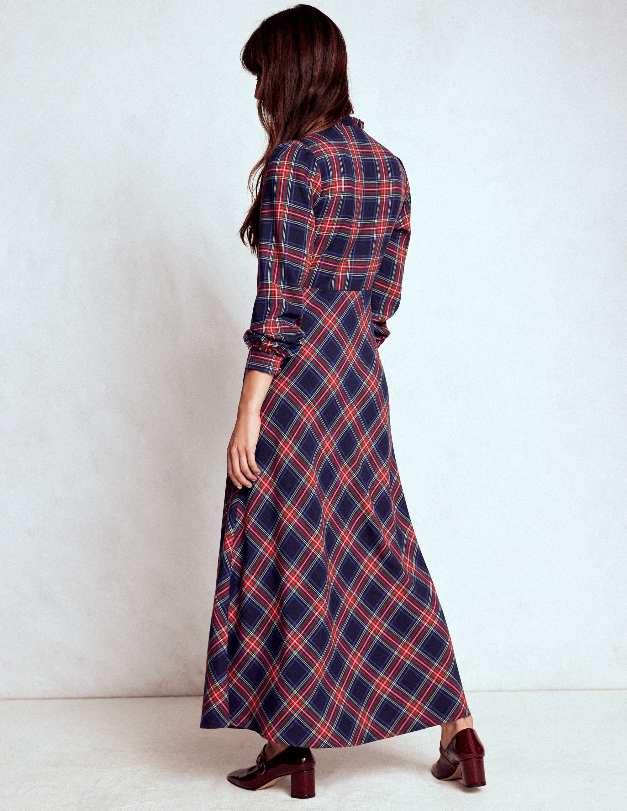 Cassie Check Tea Dress-Navy, Green and Red Check - Image 3