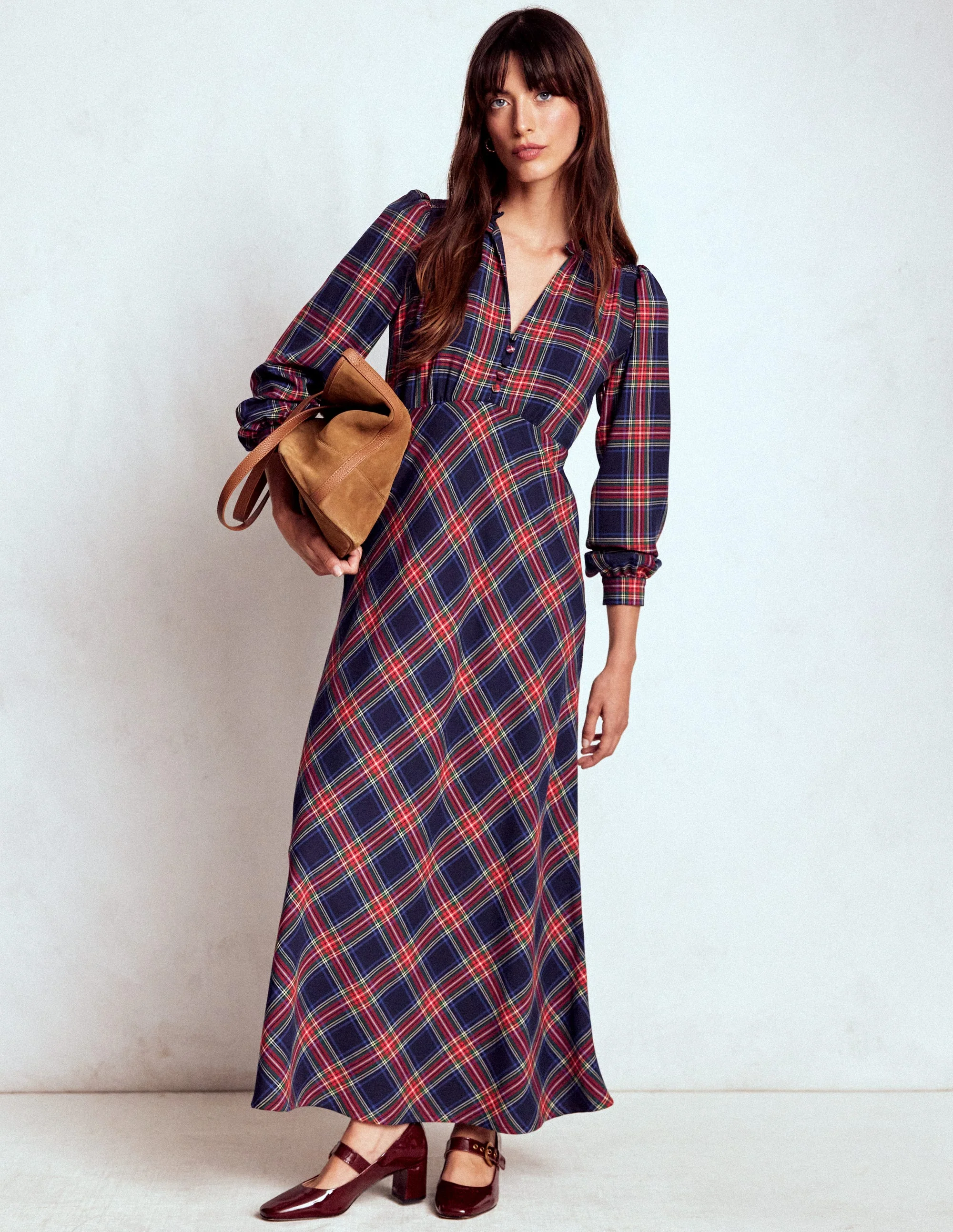 Cassie Check Tea Dress-Navy, Green and Red Check - Image 4