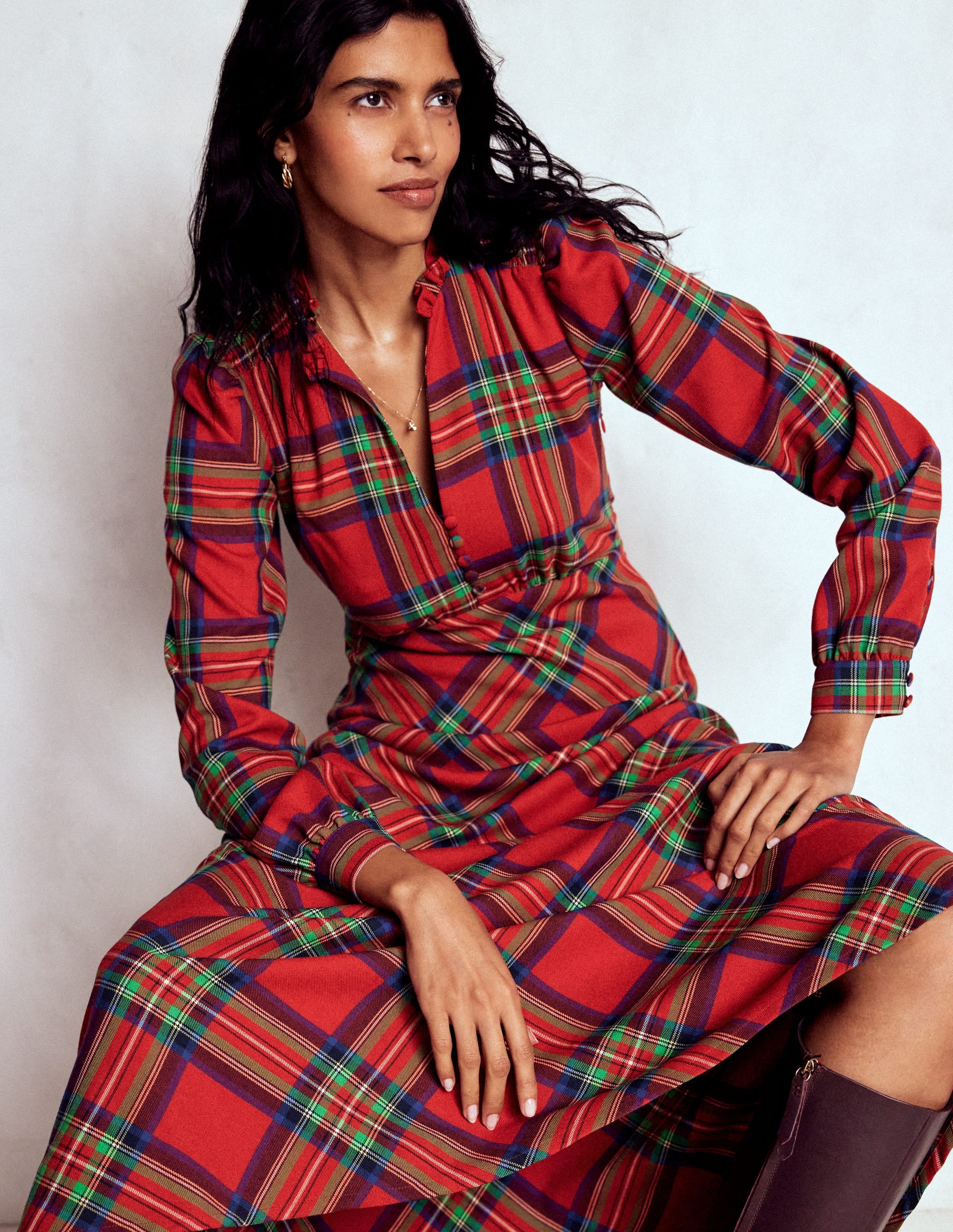 Cassie Check Tea Dress-Red, Blue and Green Check - Image 2