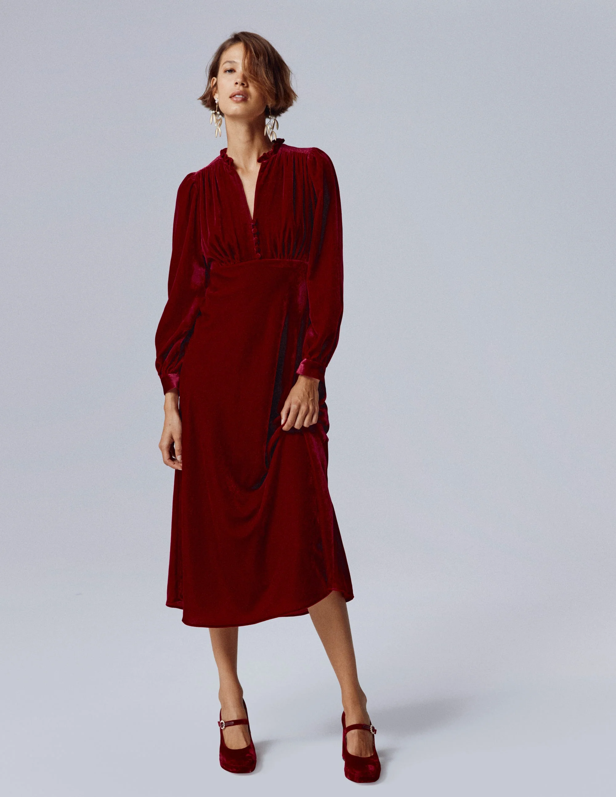 Cassie Velvet Tea Dress-Ruby Red - Image 5