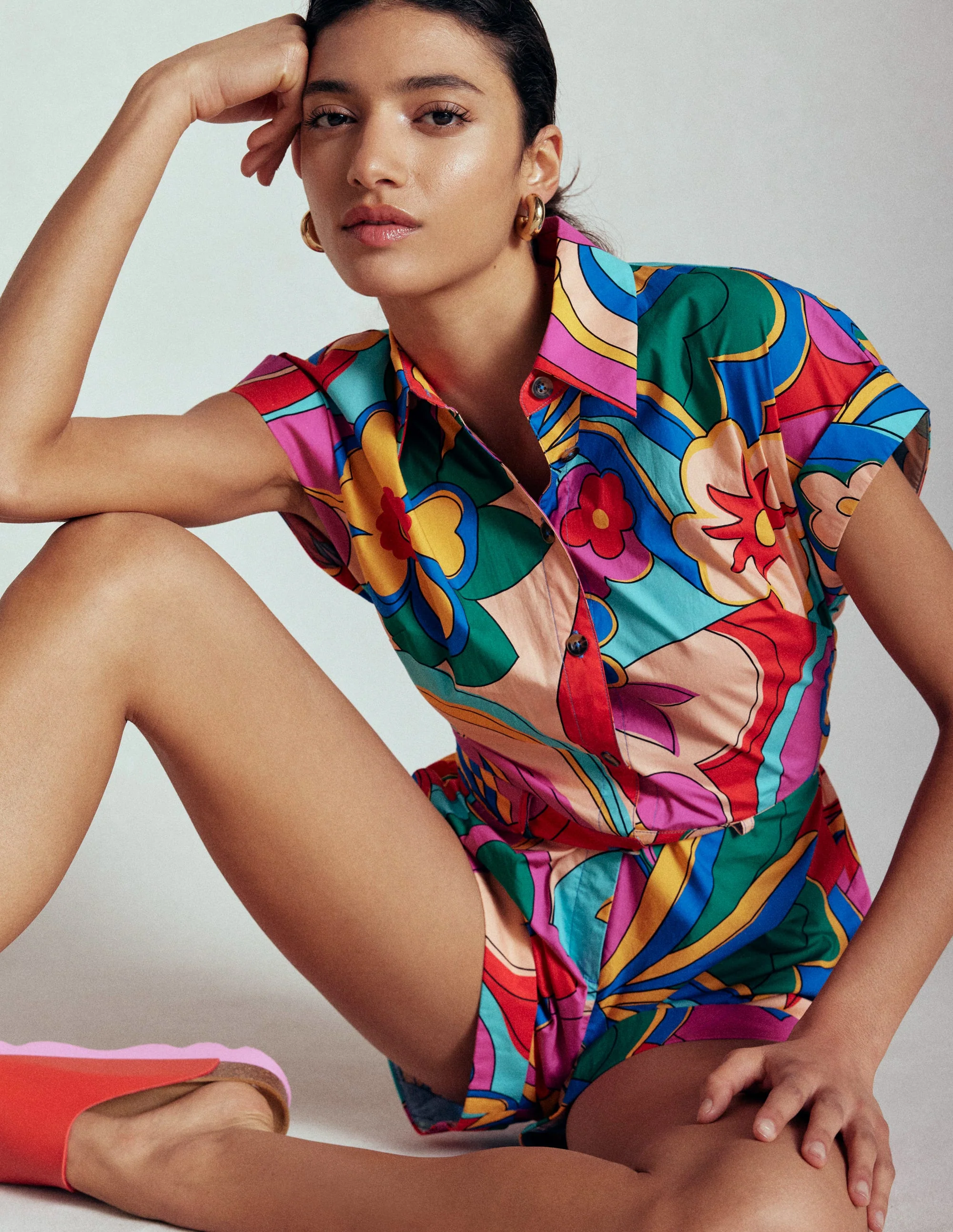 Casual Cotton Playsuit-Multi, Blossomy Pop - Image 6