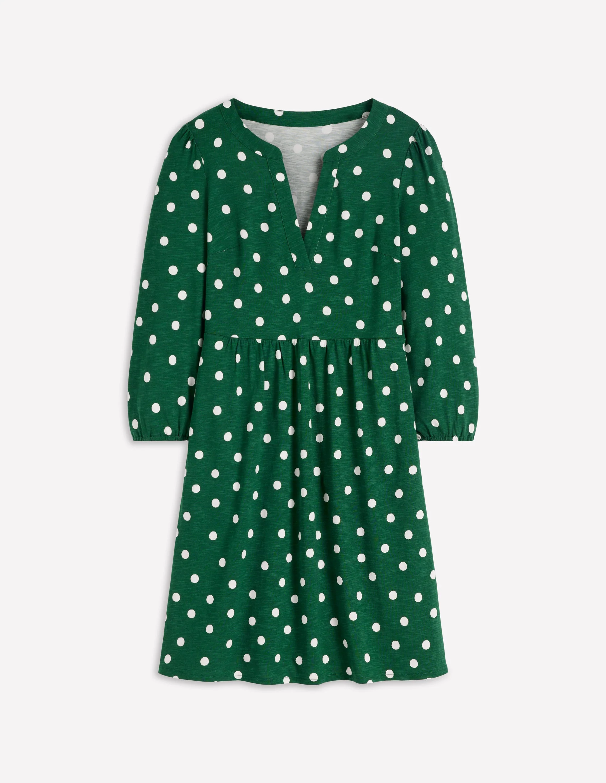 Cathy Notch Neck Jersey Dress-Hunter Green, Painted Dot - Image 5