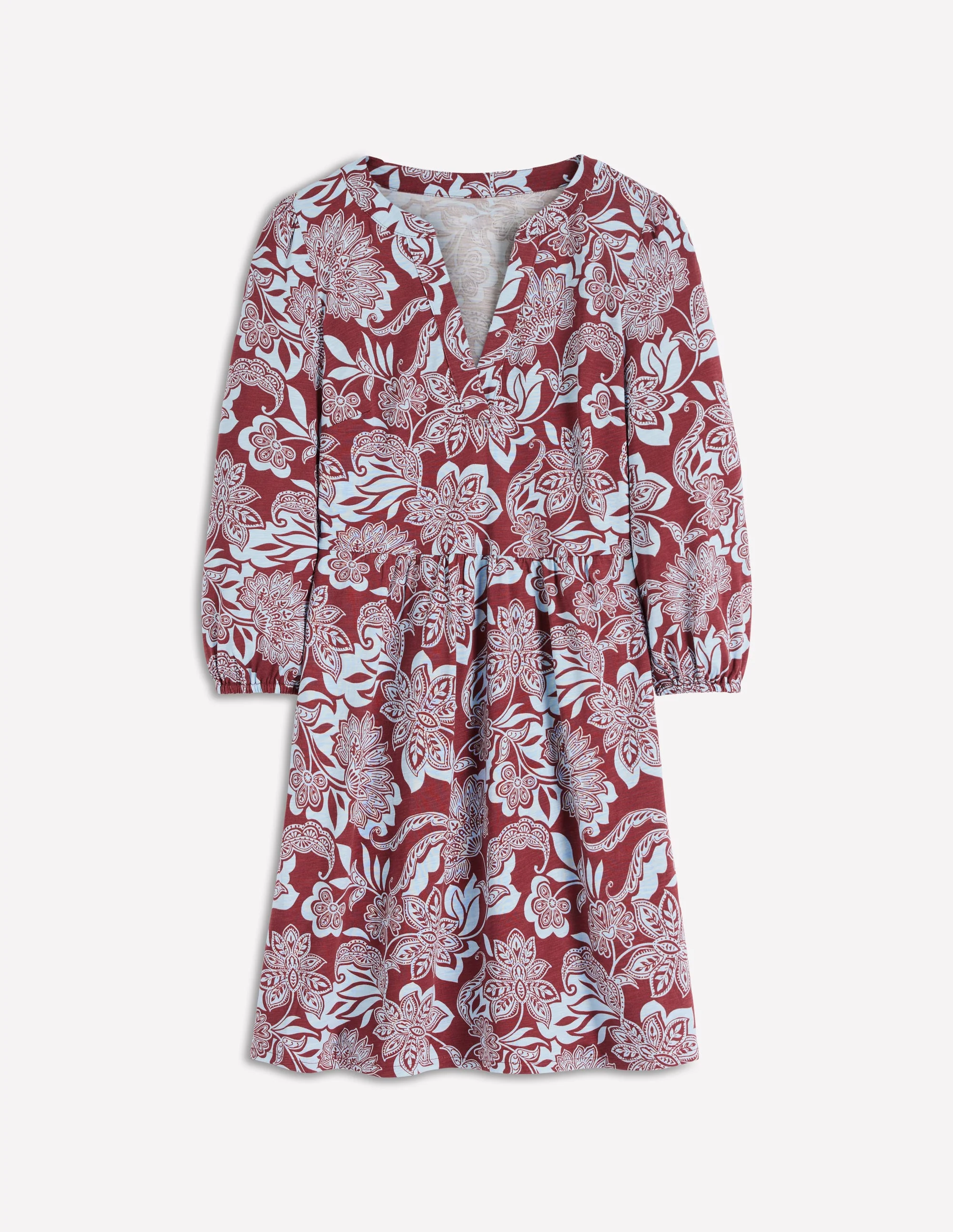 Cathy Notch Neck Jersey Dress-Roasted Brown, Elegant Blossom - Image 7