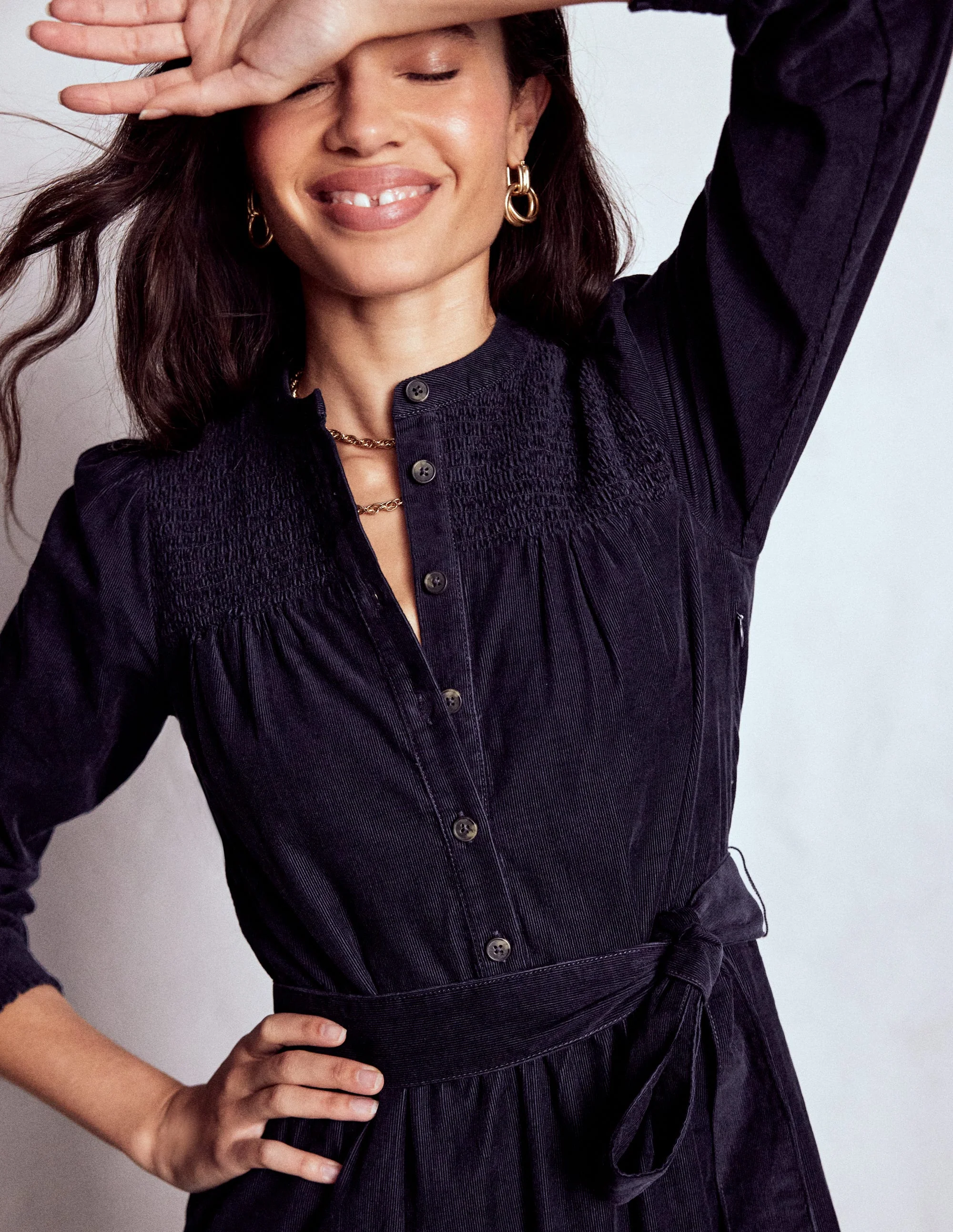 Cecily Cord Midi Dress-Navy - Image 3